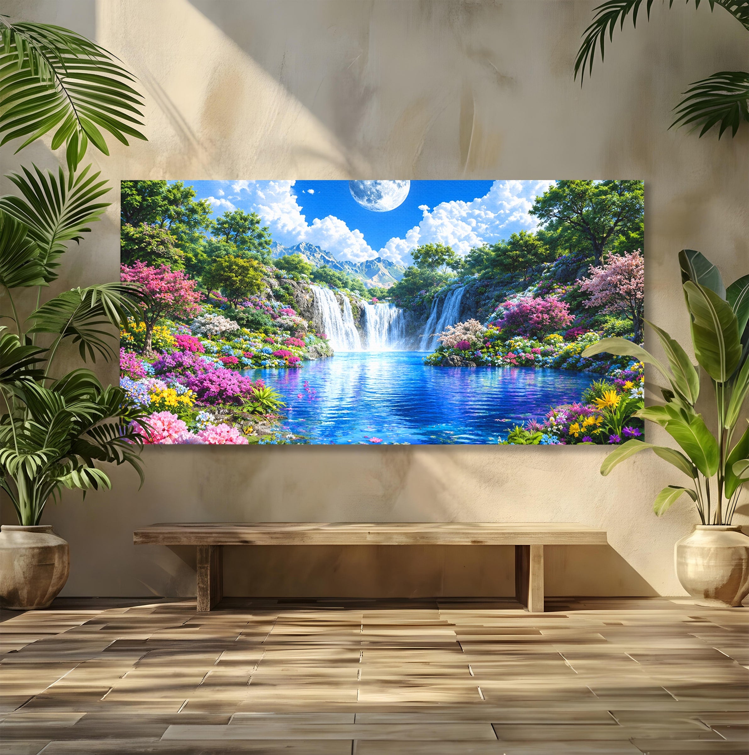 Tablou Canvas Premium LuxCanva® A1711, Cascada Lunara, Cascada, Natura, Peisaj, Living, Relaxare, Culori Vibrante
