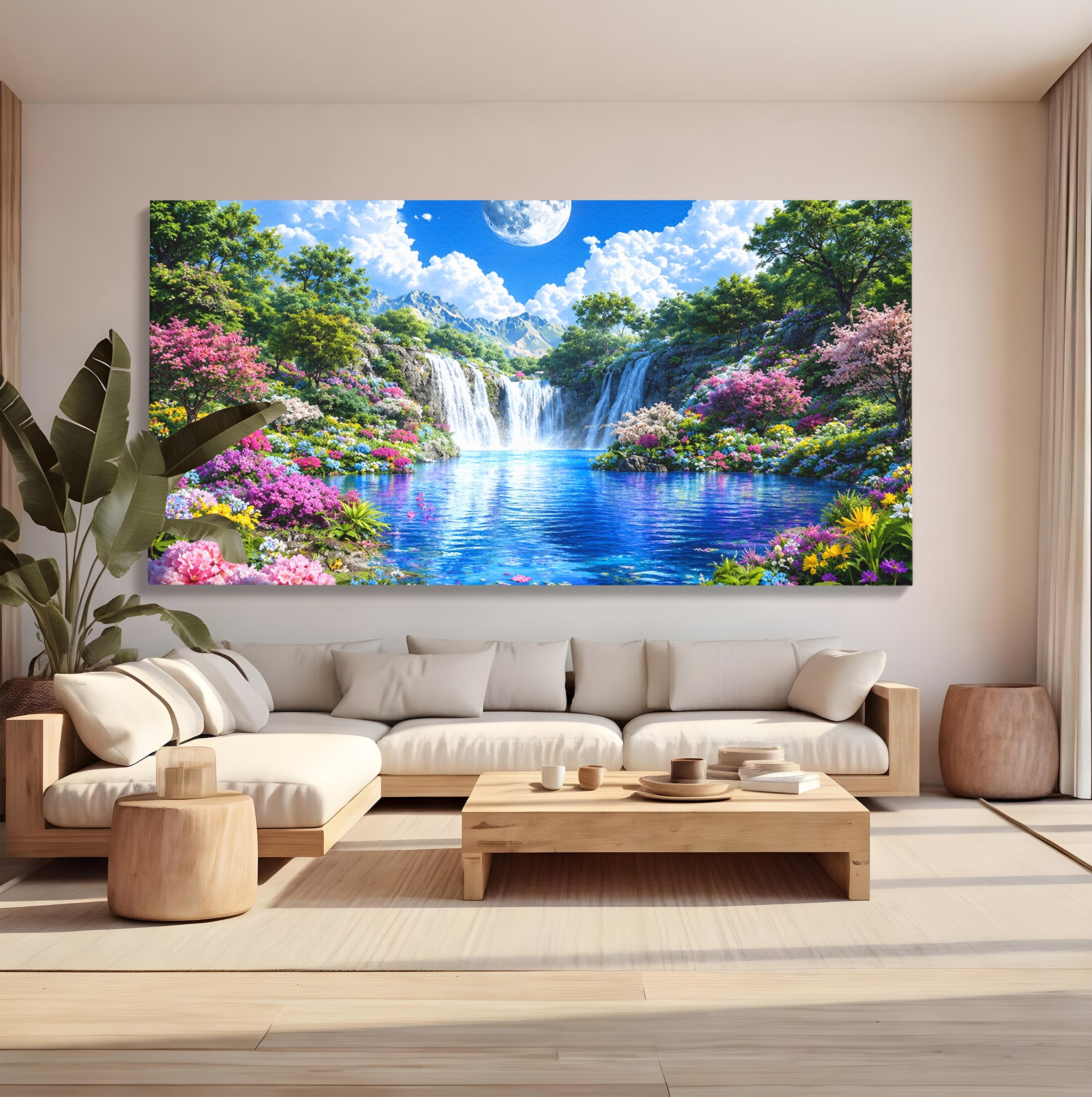 Tablou Canvas Premium LuxCanva® A1711, Cascada Lunara, Cascada, Natura, Peisaj, Living, Relaxare, Culori Vibrante