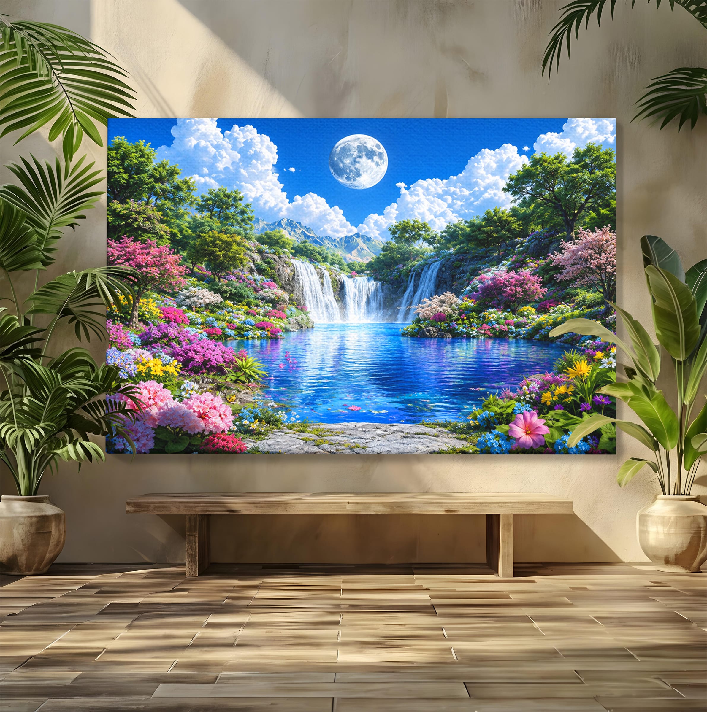 Tablou Canvas Premium LuxCanva® A1711, Cascada Lunara, Cascada, Natura, Peisaj, Living, Relaxare, Culori Vibrante