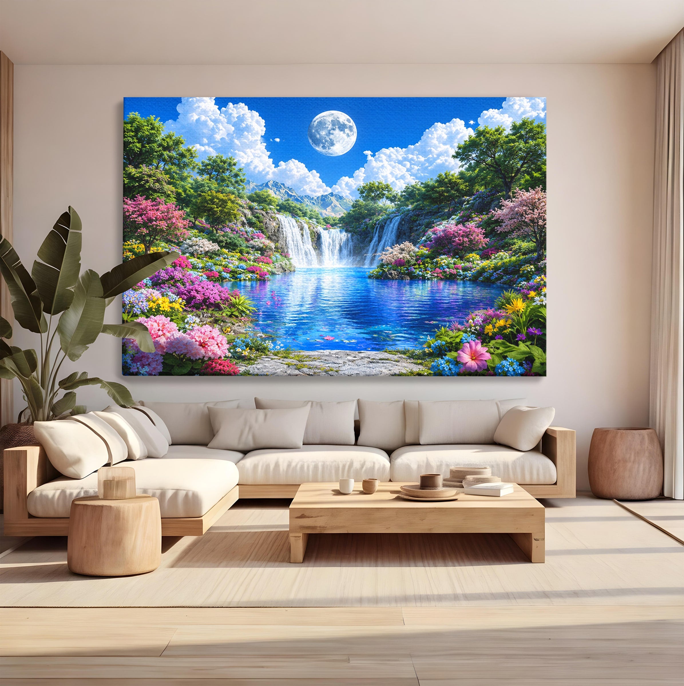 Tablou Canvas Premium LuxCanva® A1711, Cascada Lunara, Cascada, Natura, Peisaj, Living, Relaxare, Culori Vibrante