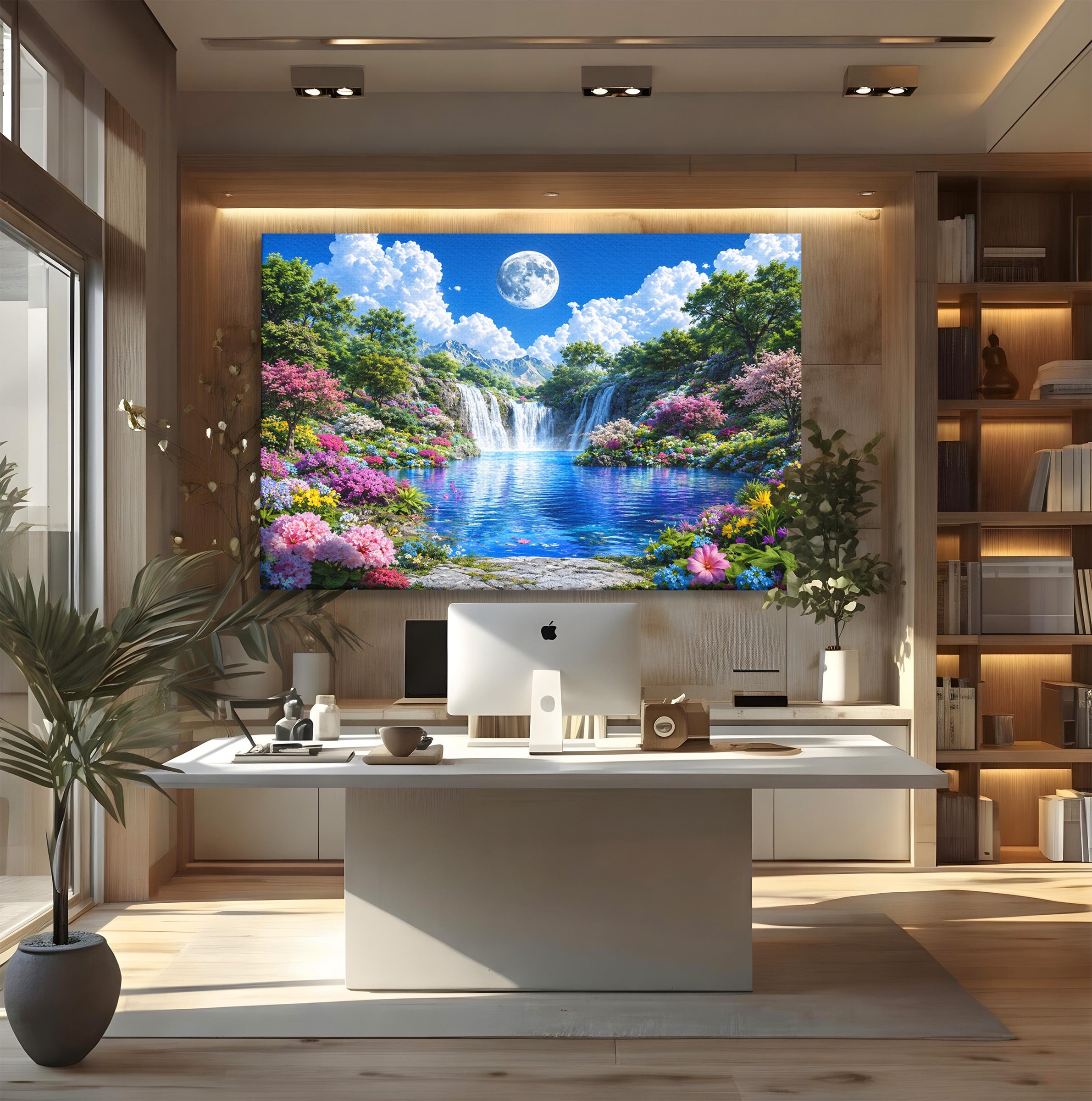 Tablou Canvas Premium LuxCanva® A1711, Cascada Lunara, Cascada, Natura, Peisaj, Living, Relaxare, Culori Vibrante