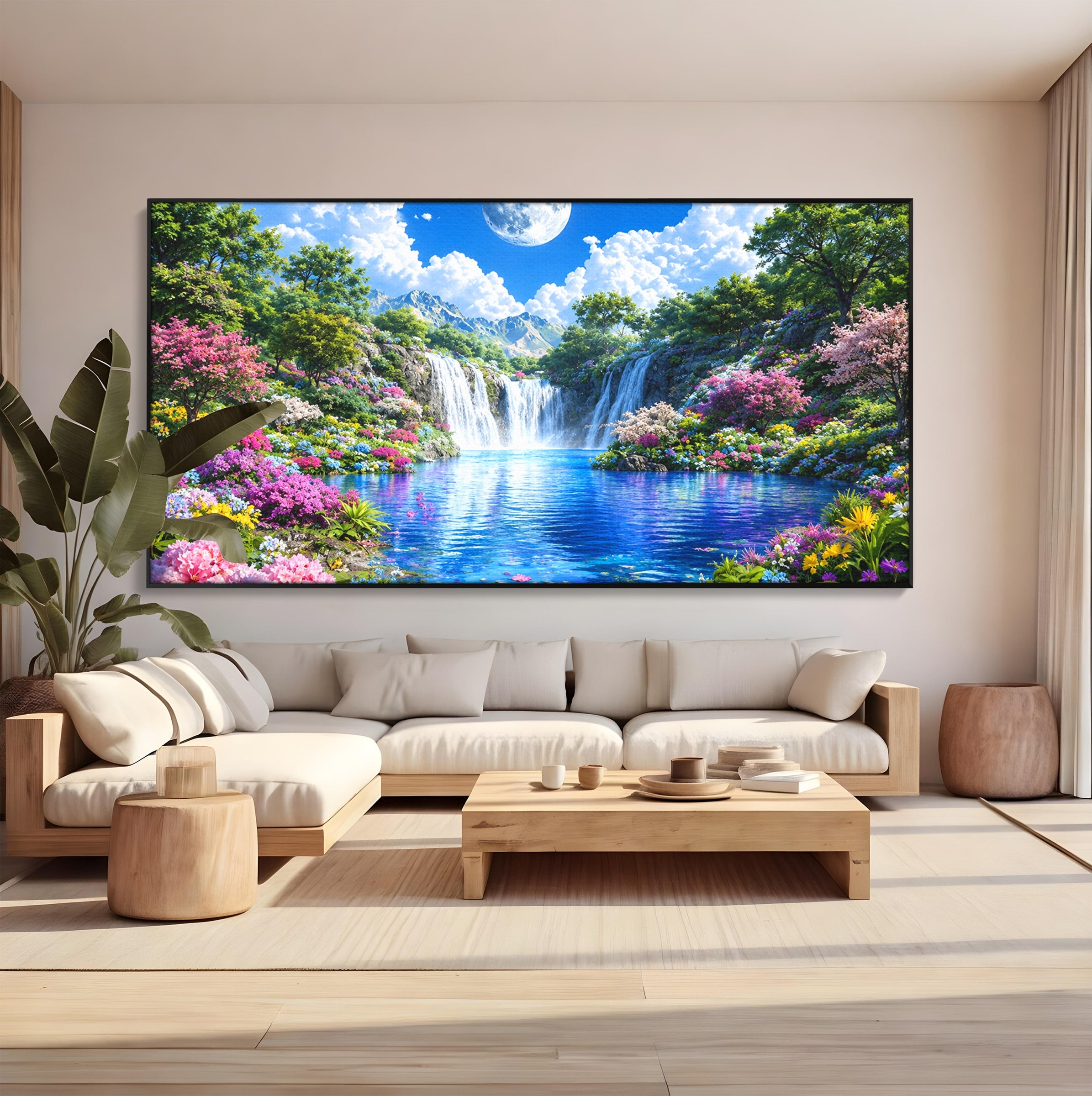 Tablou Canvas Premium LuxCanva® A1711, Cascada Lunara, Cascada, Natura, Peisaj, Living, Relaxare, Culori Vibrante