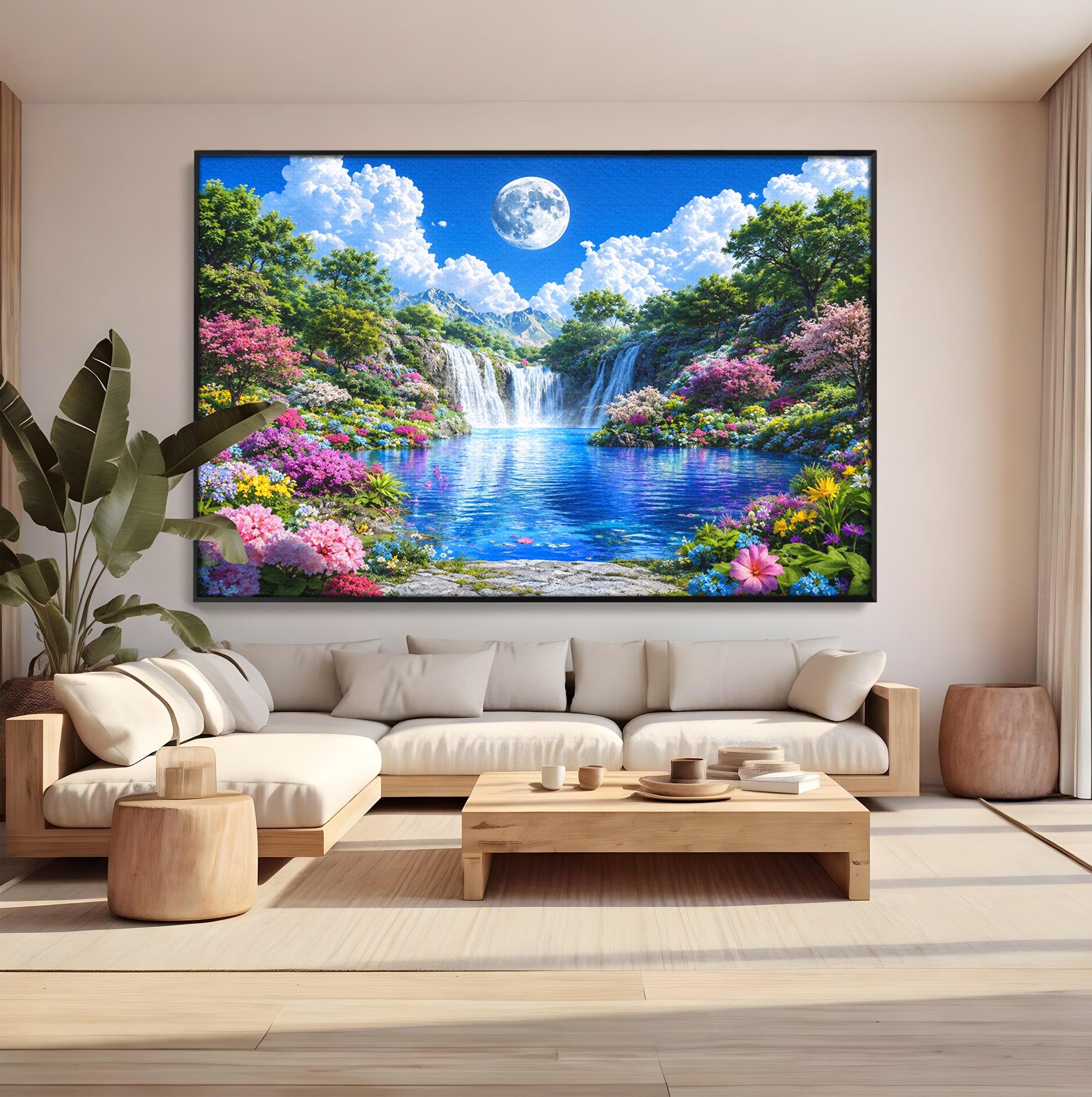 Tablou Canvas Premium LuxCanva® A1711, Cascada Lunara, Cascada, Natura, Peisaj, Living, Relaxare, Culori Vibrante