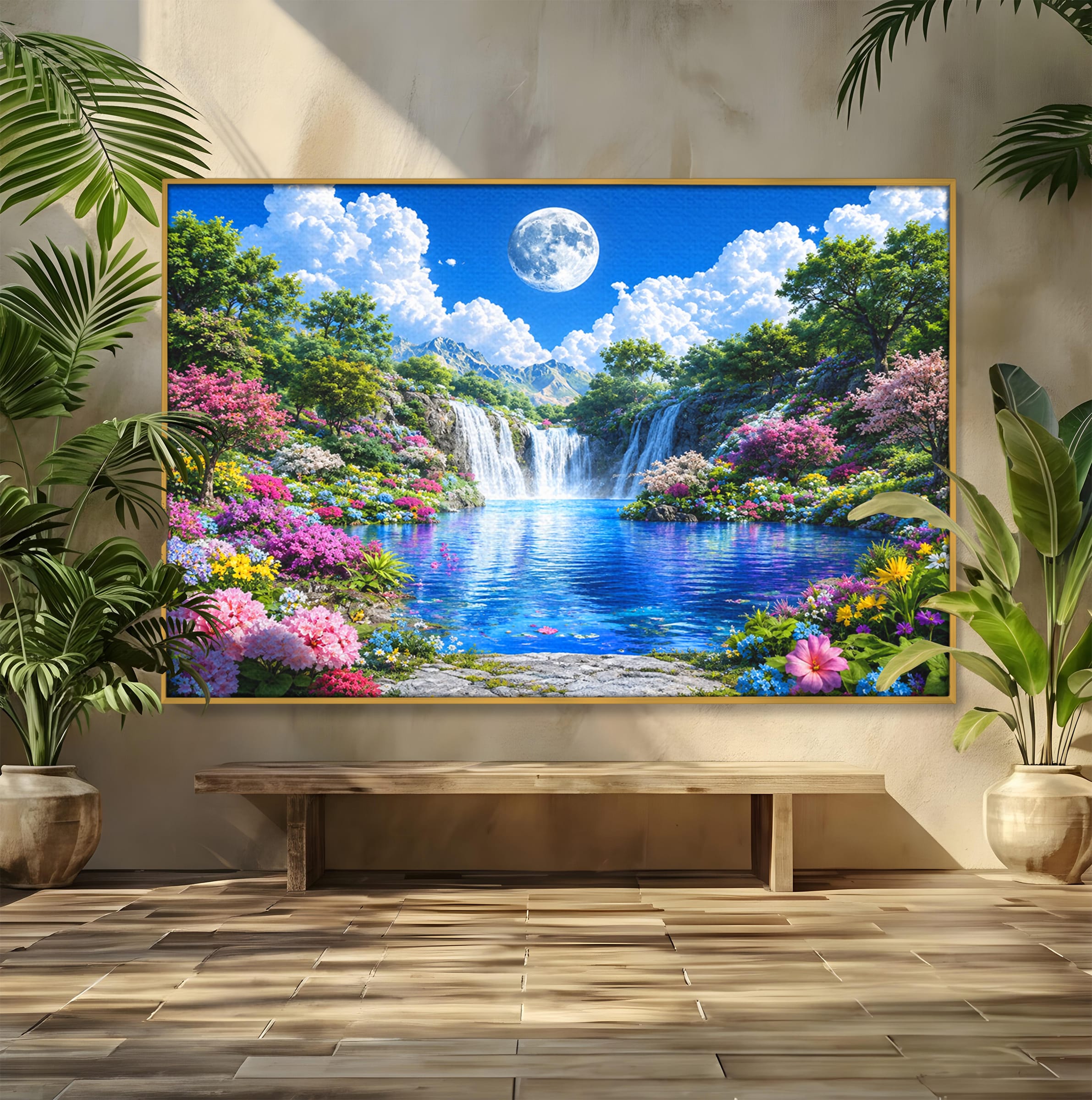 Tablou Canvas Premium LuxCanva® A1711, Cascada Lunara, Cascada, Natura, Peisaj, Living, Relaxare, Culori Vibrante