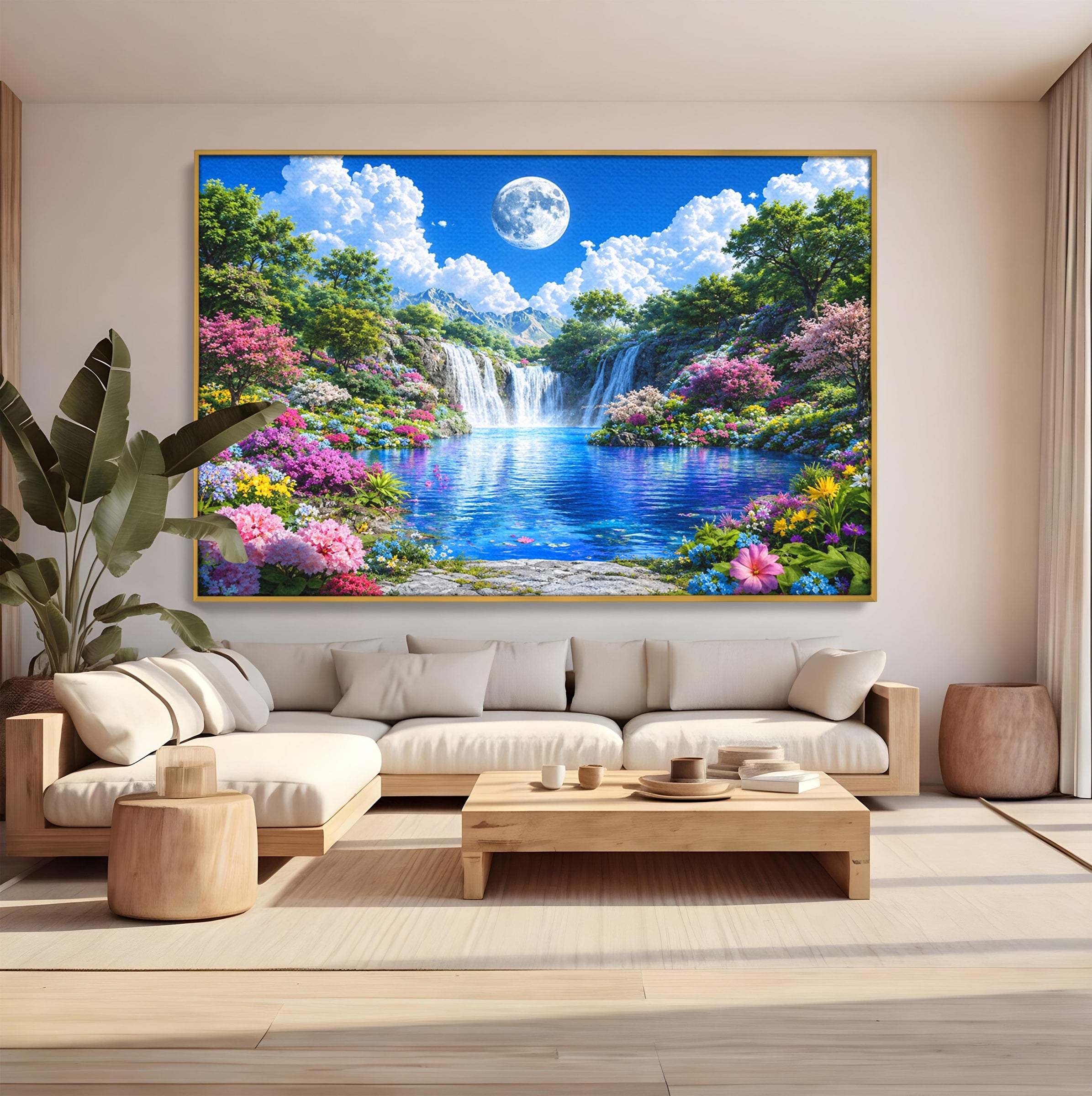 Tablou Canvas Premium LuxCanva® A1711, Cascada Lunara, Cascada, Natura, Peisaj, Living, Relaxare, Culori Vibrante