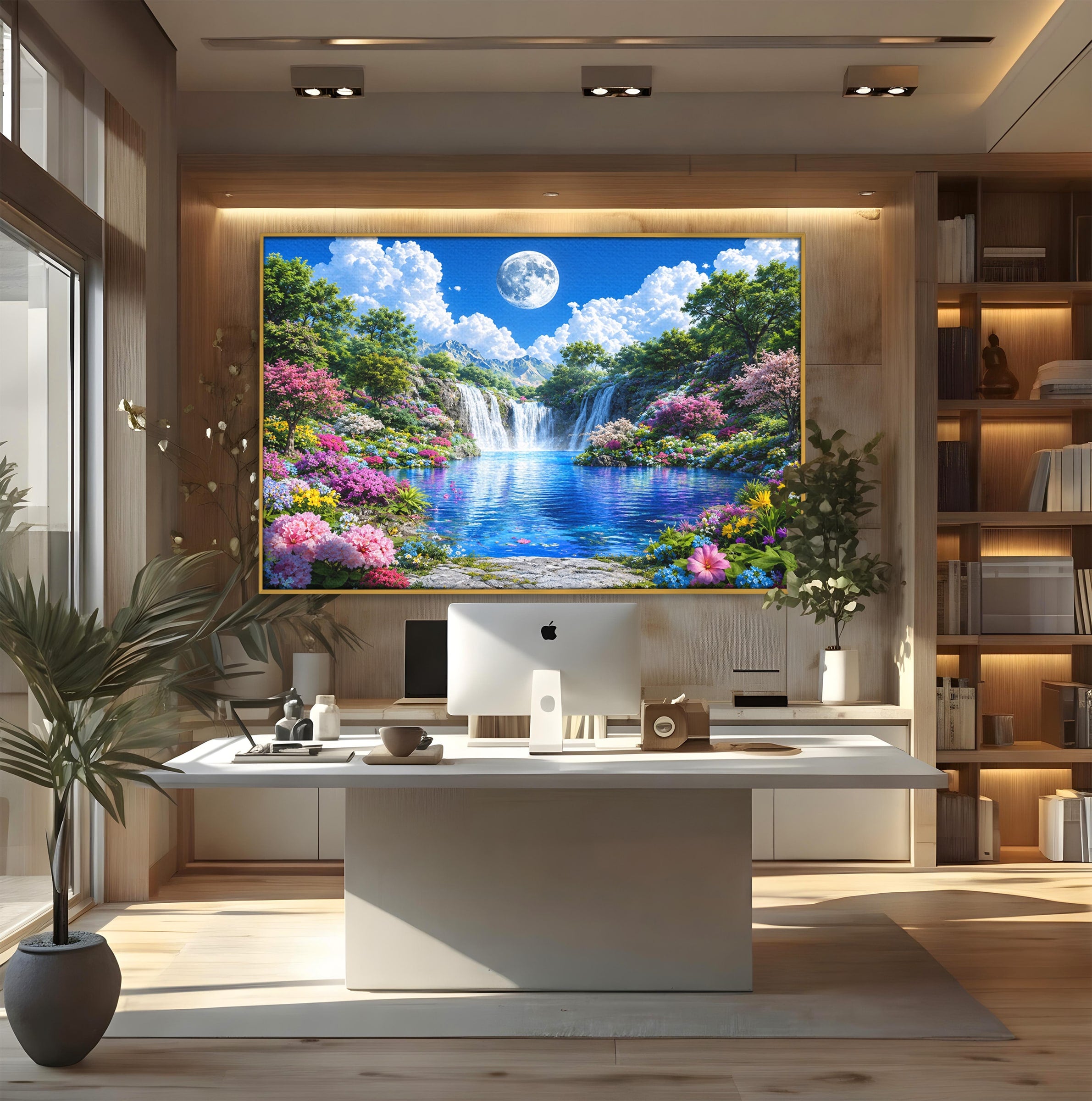 Tablou Canvas Premium LuxCanva® A1711, Cascada Lunara, Cascada, Natura, Peisaj, Living, Relaxare, Culori Vibrante