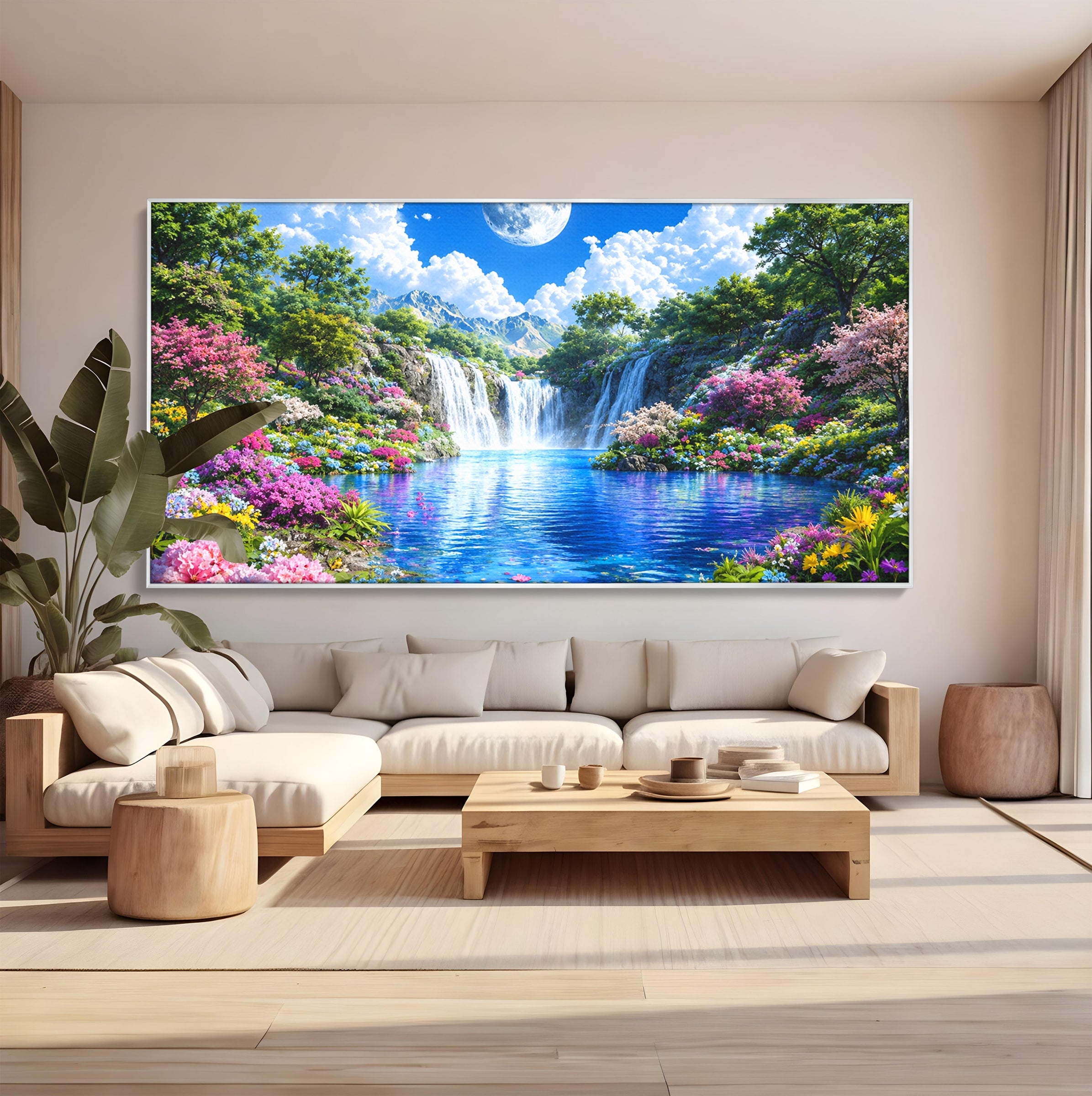 Tablou Canvas Premium LuxCanva® A1711, Cascada Lunara, Cascada, Natura, Peisaj, Living, Relaxare, Culori Vibrante