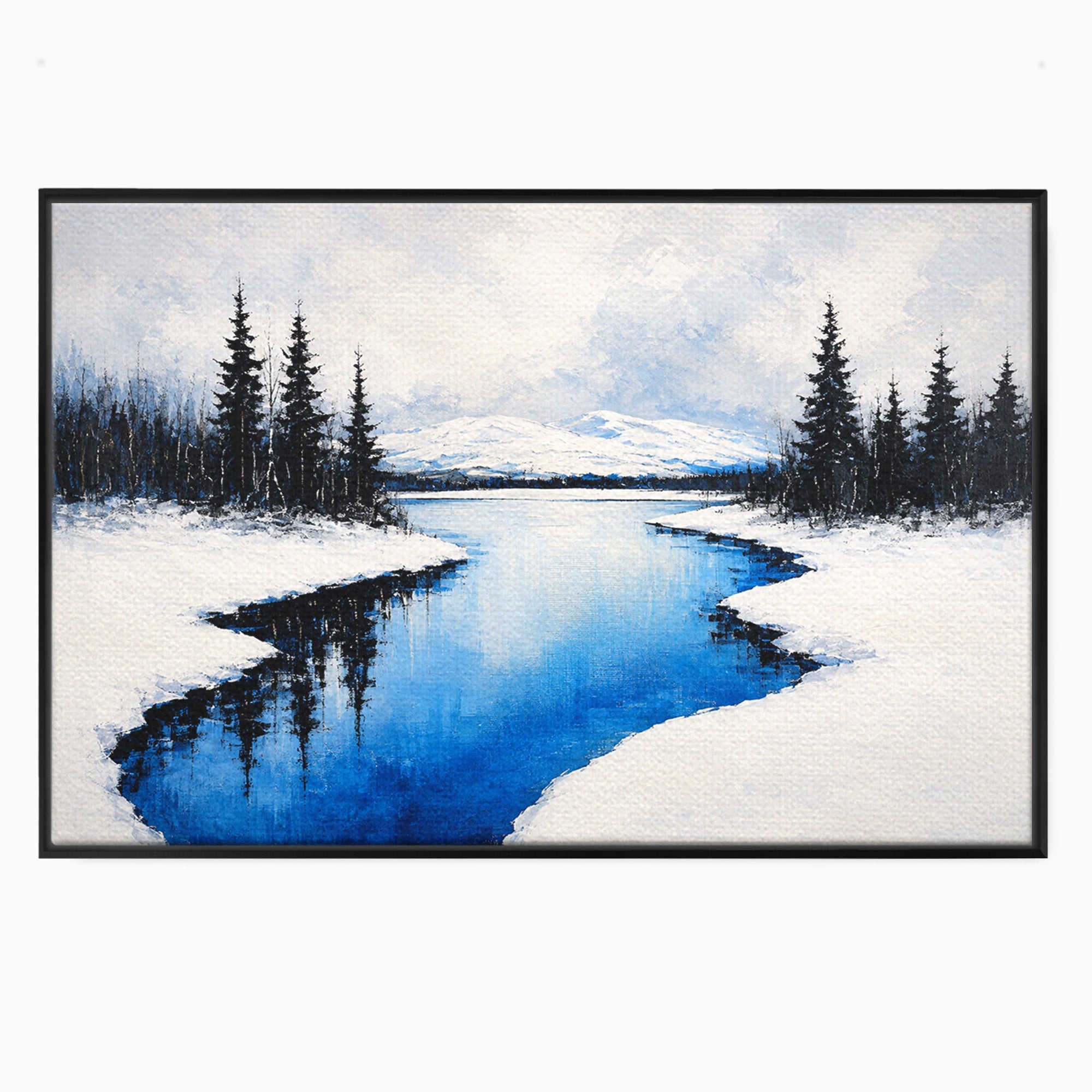 Tablou Canvas Premium LuxCanva® A1713, Peisaj De Iarna Cu Rau, Peisaj, Iarna, Rau, Munti, Living, Culori Vibrante