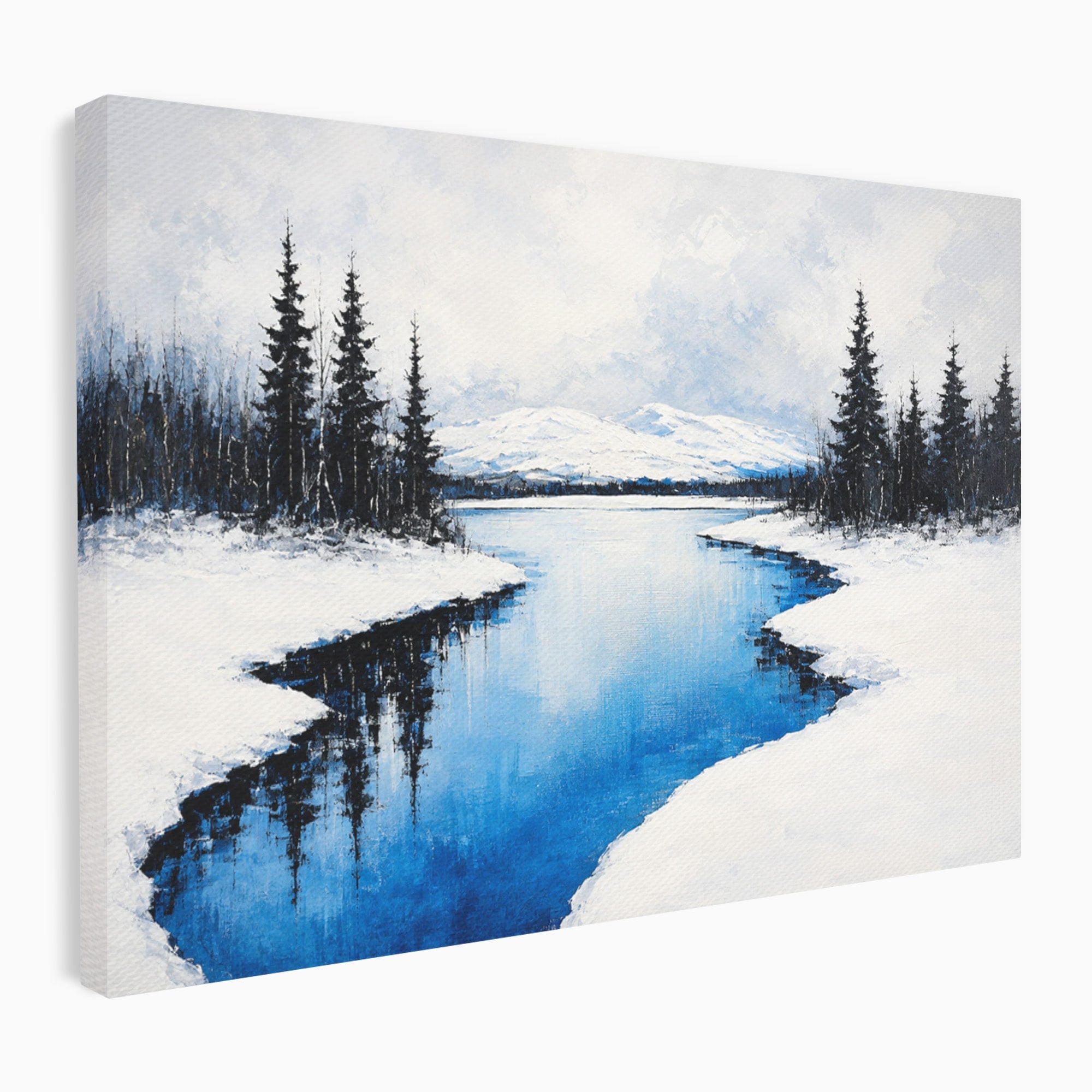 Tablou Canvas Premium LuxCanva® A1713, Peisaj De Iarna Cu Rau, Peisaj, Iarna, Rau, Munti, Living, Culori Vibrante