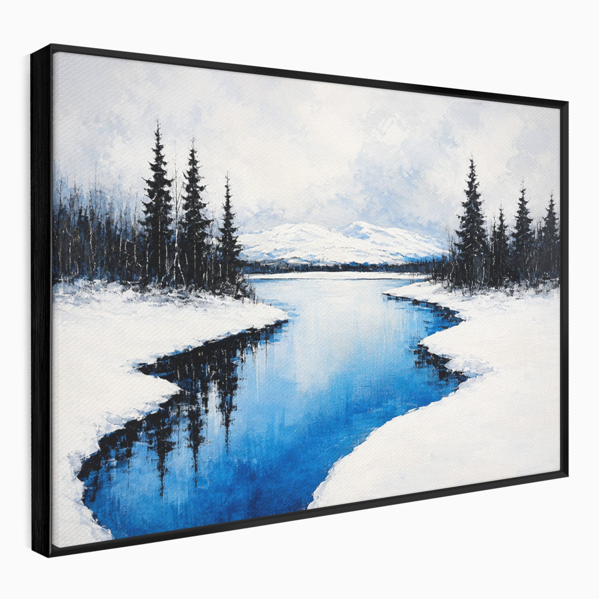 Tablou Canvas Premium LuxCanva® A1713, Peisaj De Iarna Cu Rau, Peisaj, Iarna, Rau, Munti, Living, Culori Vibrante