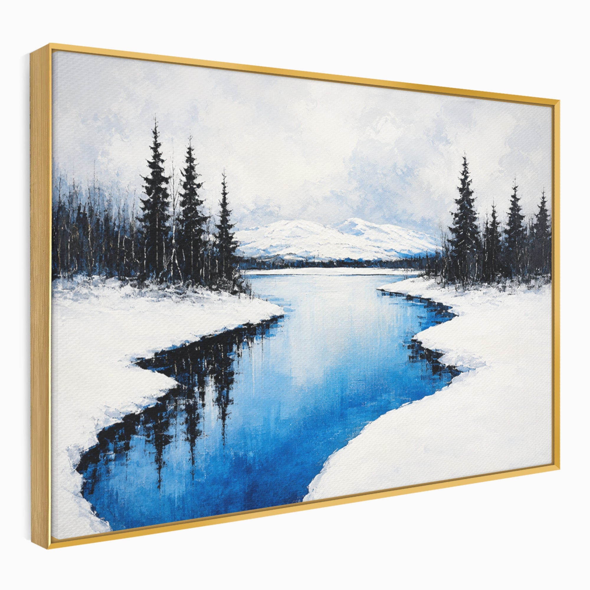 Tablou Canvas Premium LuxCanva® A1713, Peisaj De Iarna Cu Rau, Peisaj, Iarna, Rau, Munti, Living, Culori Vibrante