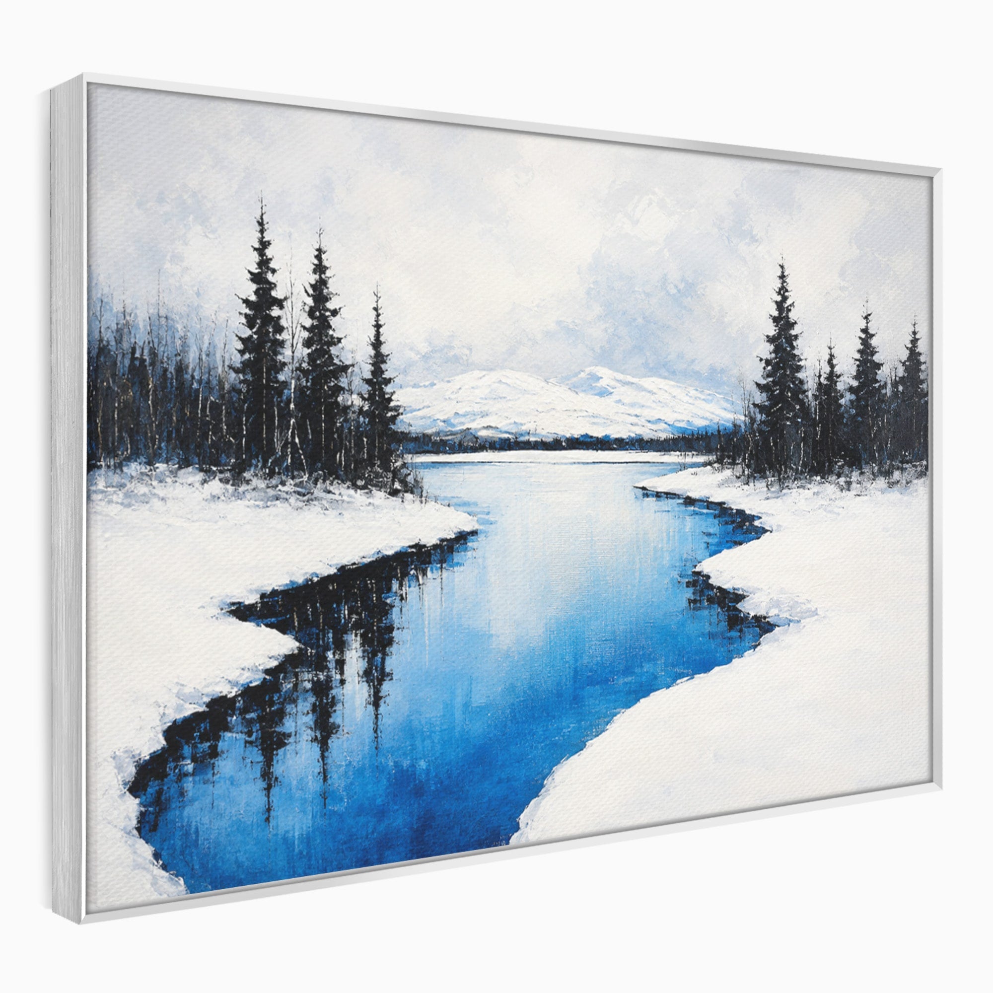 Tablou Canvas Premium LuxCanva® A1713, Peisaj De Iarna Cu Rau, Peisaj, Iarna, Rau, Munti, Living, Culori Vibrante