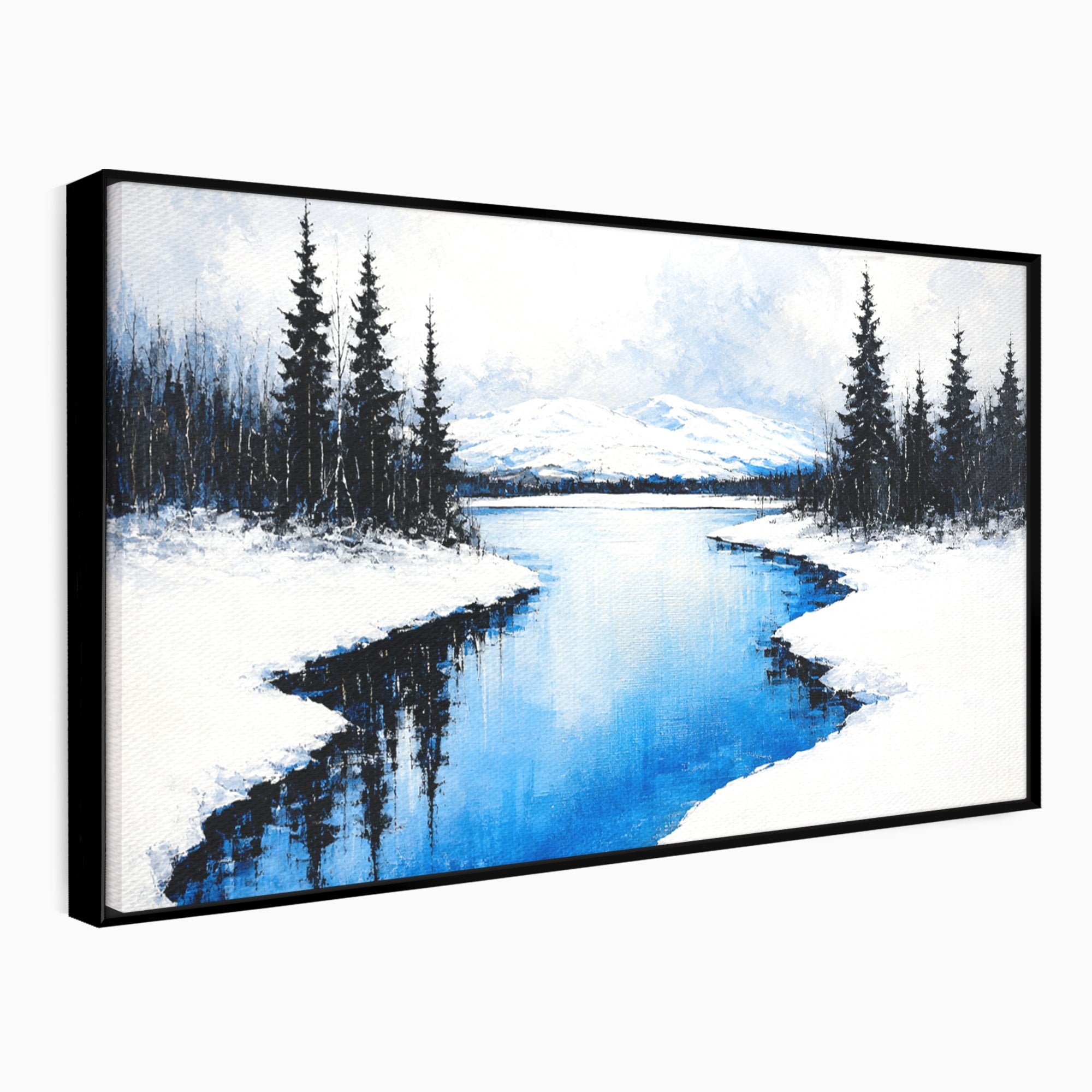 Tablou Canvas Premium LuxCanva® A1713, Peisaj De Iarna Cu Rau, Peisaj, Iarna, Rau, Munti, Living, Culori Vibrante