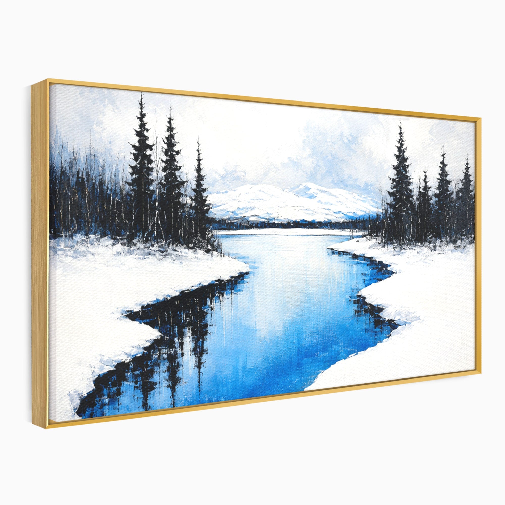 Tablou Canvas Premium LuxCanva® A1713, Peisaj De Iarna Cu Rau, Peisaj, Iarna, Rau, Munti, Living, Culori Vibrante