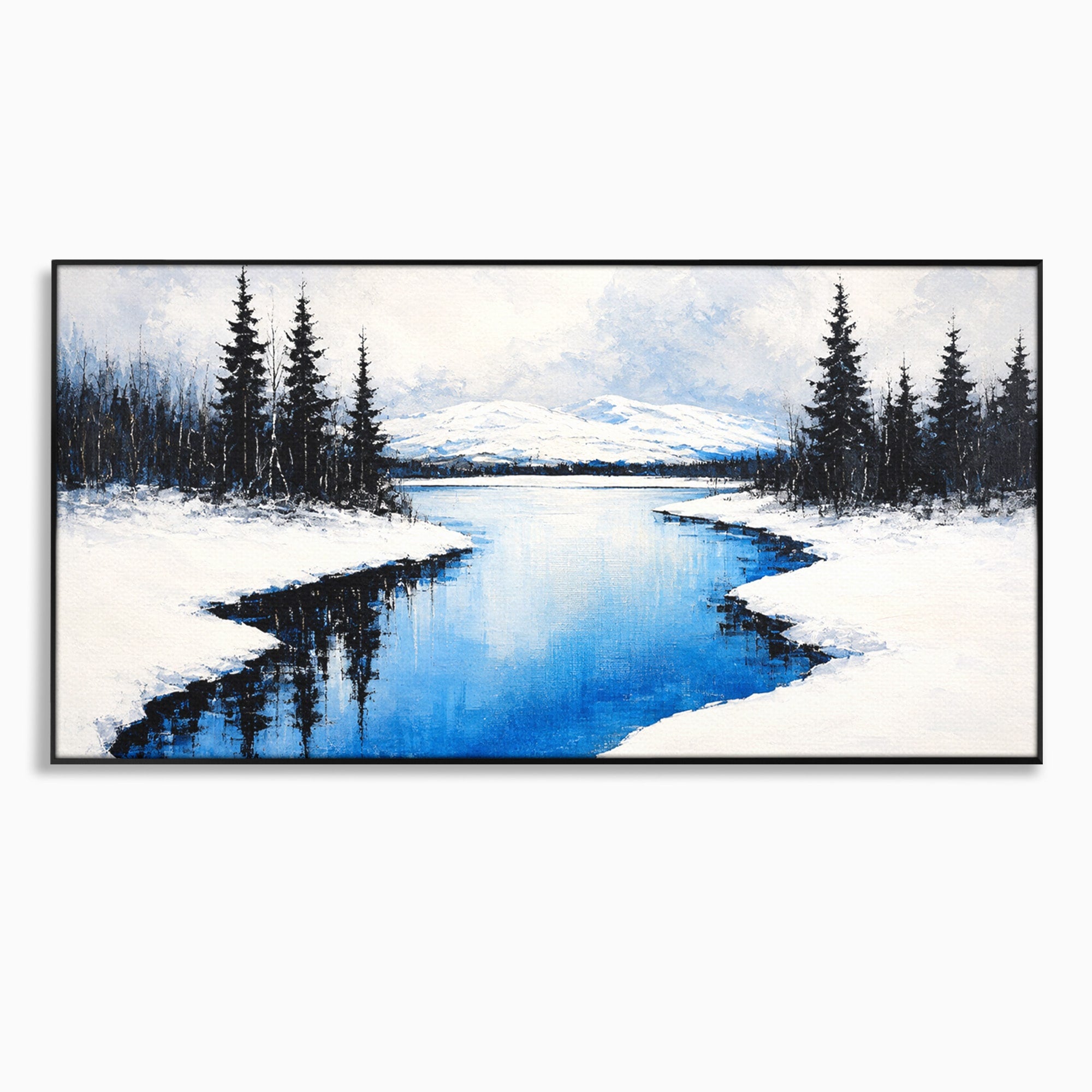 Tablou Canvas Premium LuxCanva® A1713, Peisaj De Iarna Cu Rau, Peisaj, Iarna, Rau, Munti, Living, Culori Vibrante