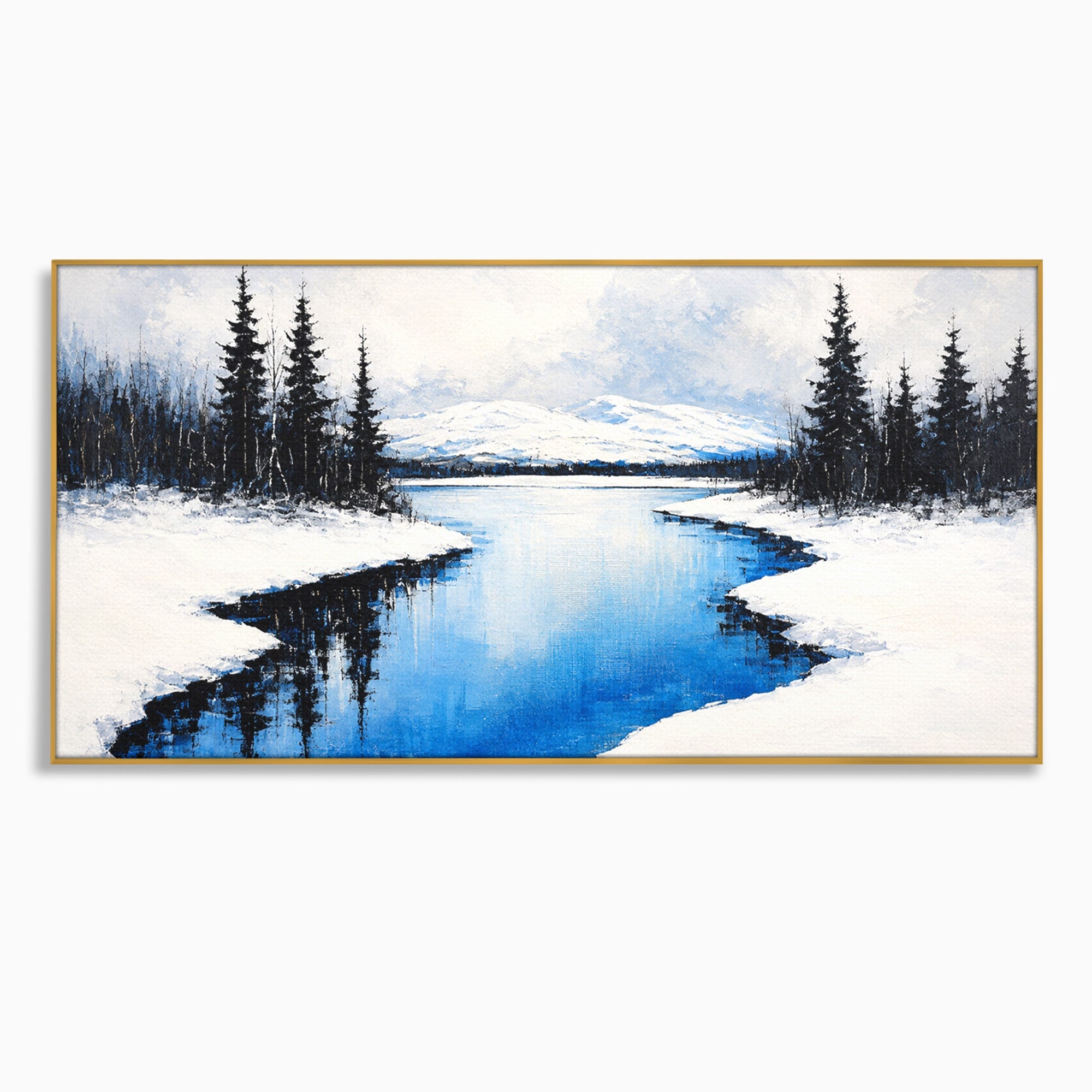 Tablou Canvas Premium LuxCanva® A1713, Peisaj De Iarna Cu Rau, Peisaj, Iarna, Rau, Munti, Living, Culori Vibrante