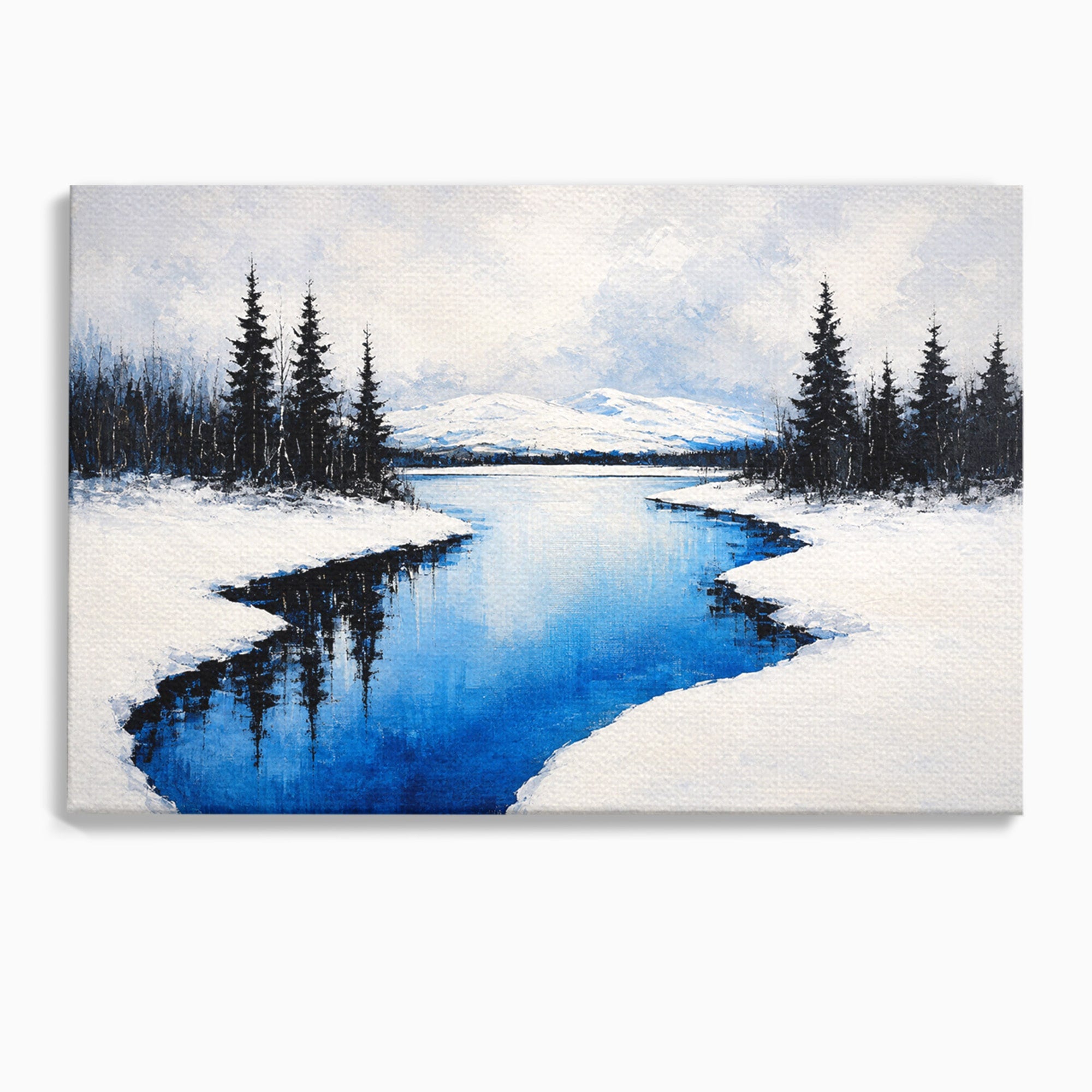 Tablou Canvas Premium LuxCanva® A1713, Peisaj De Iarna Cu Rau, Peisaj, Iarna, Rau, Munti, Living, Culori Vibrante