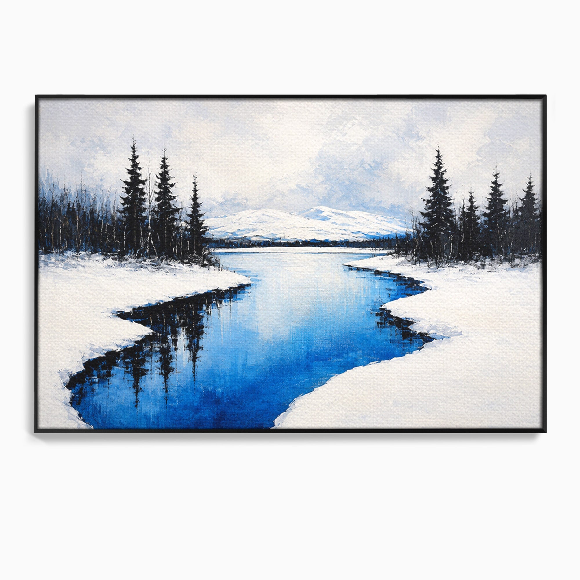 Tablou Canvas Premium LuxCanva® A1713, Peisaj De Iarna Cu Rau, Peisaj, Iarna, Rau, Munti, Living, Culori Vibrante