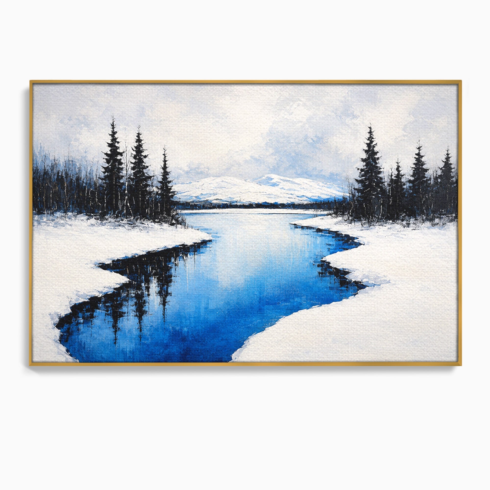 Tablou Canvas Premium LuxCanva® A1713, Peisaj De Iarna Cu Rau, Peisaj, Iarna, Rau, Munti, Living, Culori Vibrante
