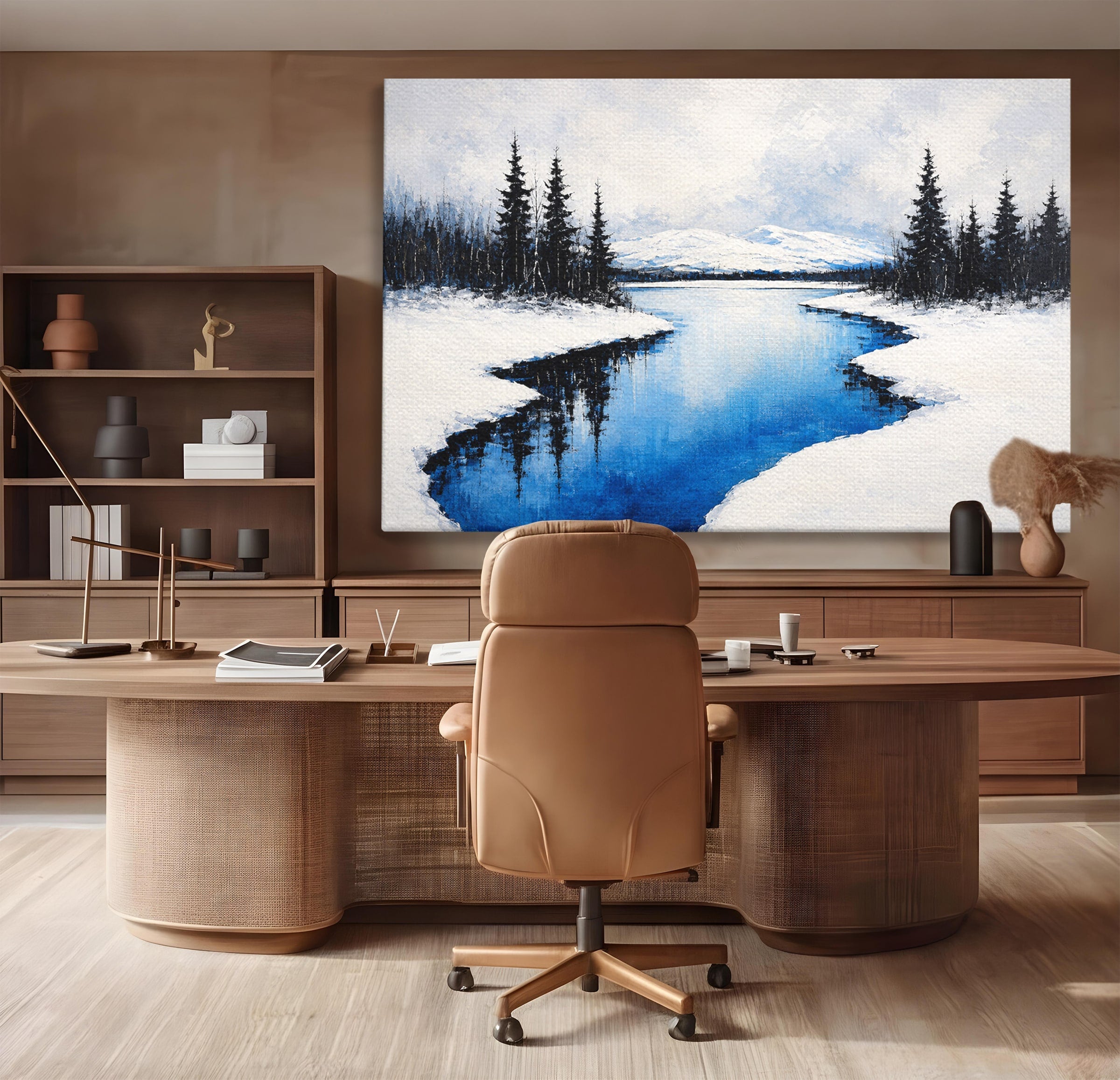 Tablou Canvas Premium LuxCanva® A1713, Peisaj De Iarna Cu Rau, Peisaj, Iarna, Rau, Munti, Living, Culori Vibrante