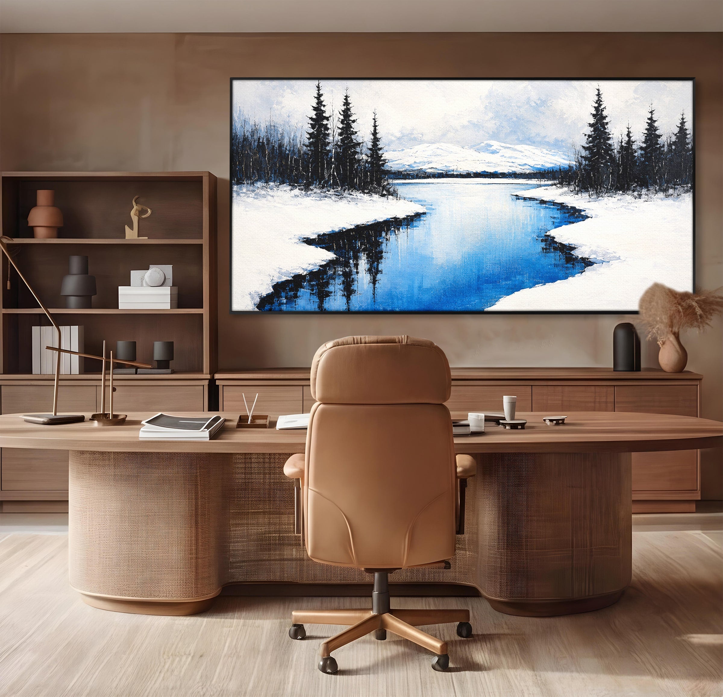 Tablou Canvas Premium LuxCanva® A1713, Peisaj De Iarna Cu Rau, Peisaj, Iarna, Rau, Munti, Living, Culori Vibrante