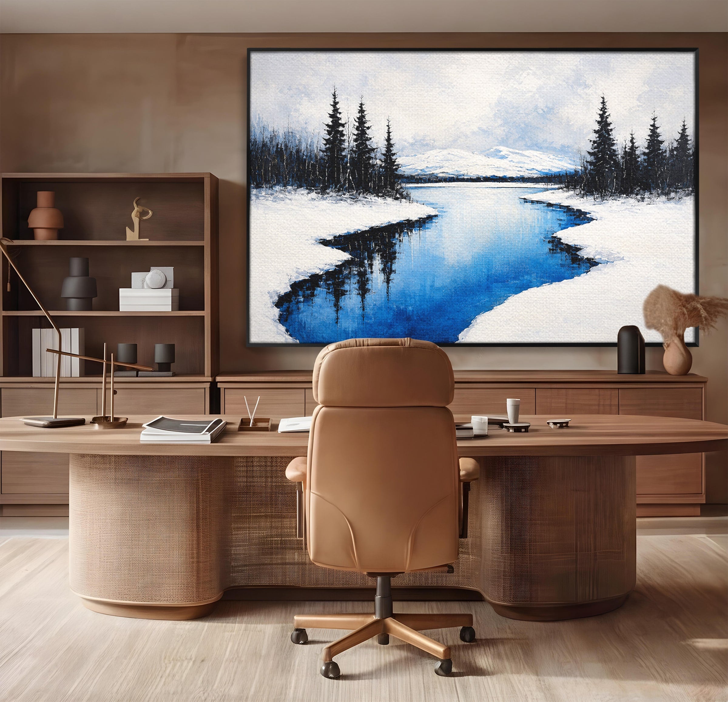 Tablou Canvas Premium LuxCanva® A1713, Peisaj De Iarna Cu Rau, Peisaj, Iarna, Rau, Munti, Living, Culori Vibrante