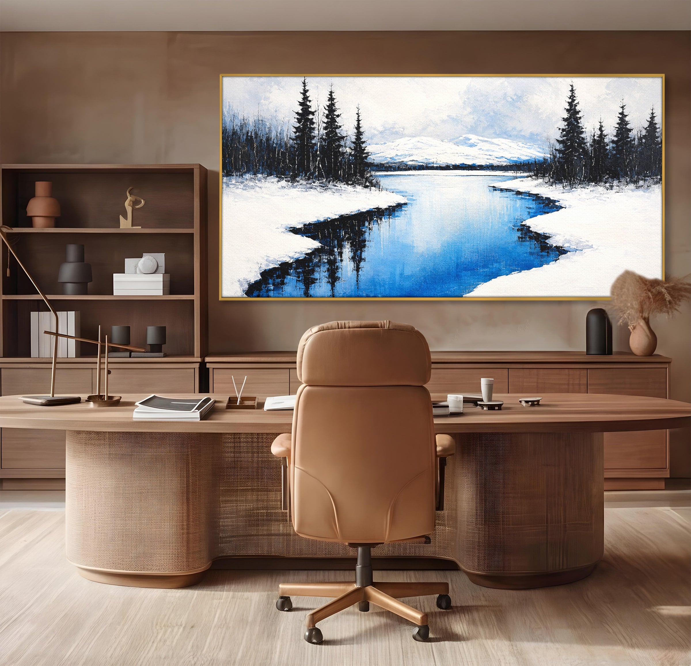 Tablou Canvas Premium LuxCanva® A1713, Peisaj De Iarna Cu Rau, Peisaj, Iarna, Rau, Munti, Living, Culori Vibrante