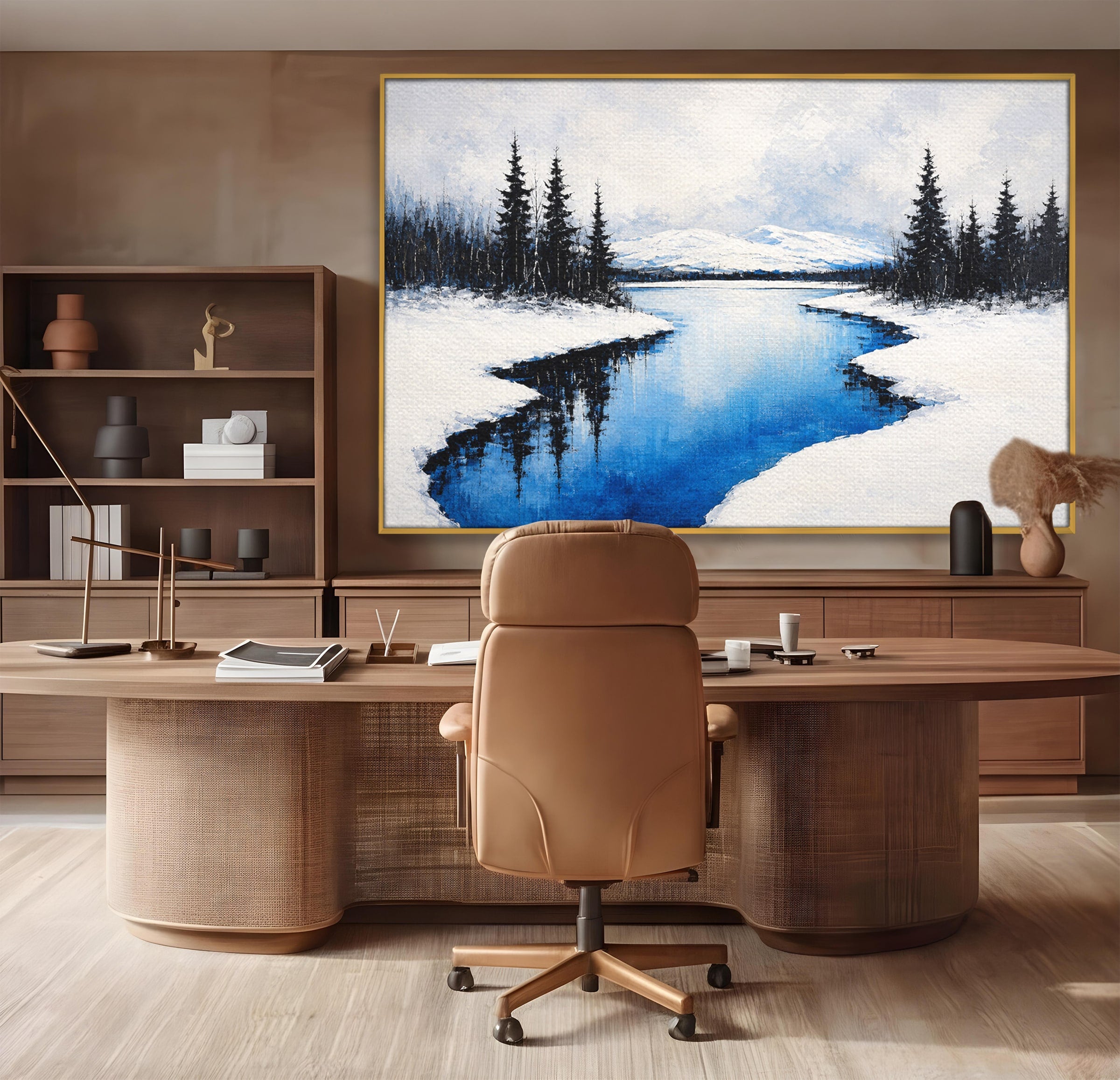 Tablou Canvas Premium LuxCanva® A1713, Peisaj De Iarna Cu Rau, Peisaj, Iarna, Rau, Munti, Living, Culori Vibrante
