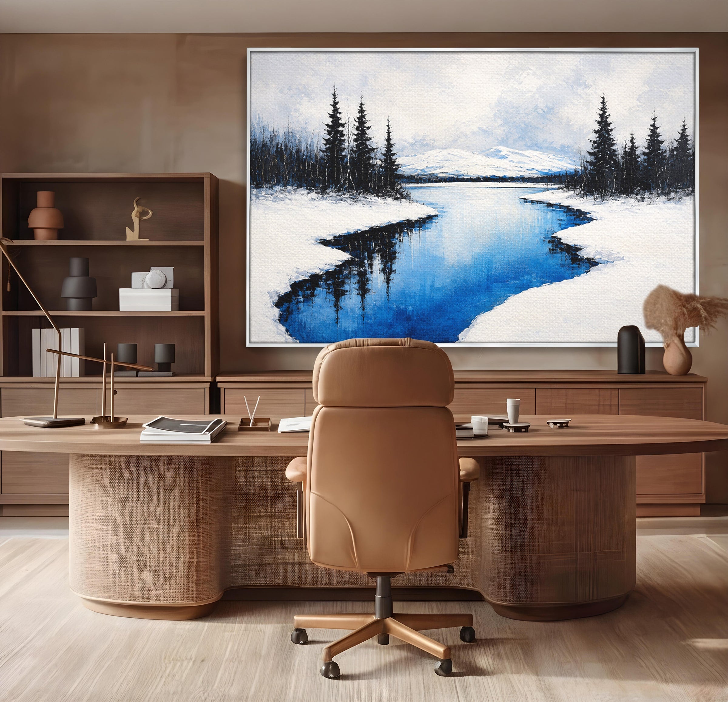 Tablou Canvas Premium LuxCanva® A1713, Peisaj De Iarna Cu Rau, Peisaj, Iarna, Rau, Munti, Living, Culori Vibrante