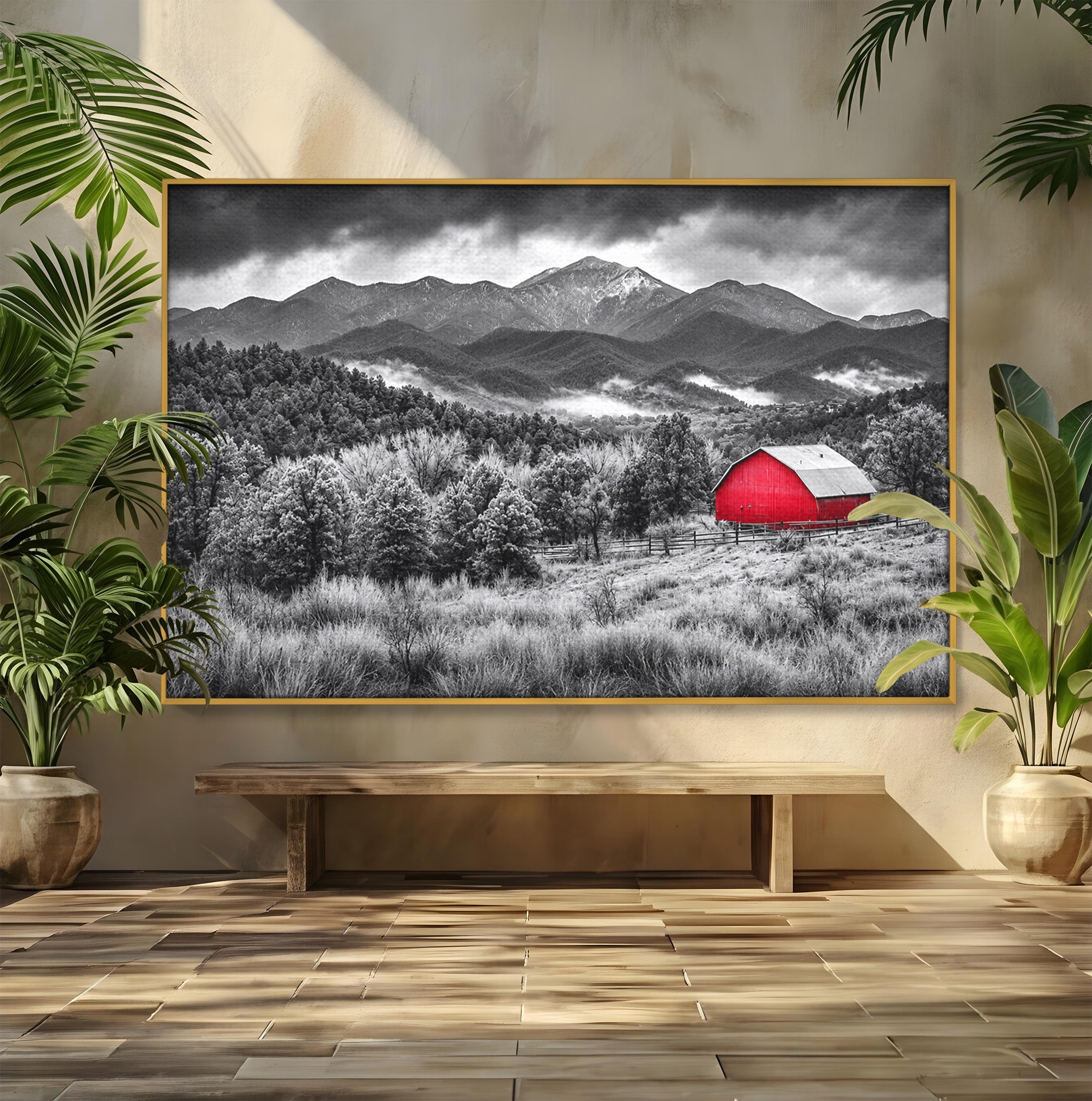 Tablou Canvas Premium LuxCanva® A1714, Sura Rosie Din Munti, Sura, Munti, Peisaj, Natura, Dramatic, Living, Culori Vibrante