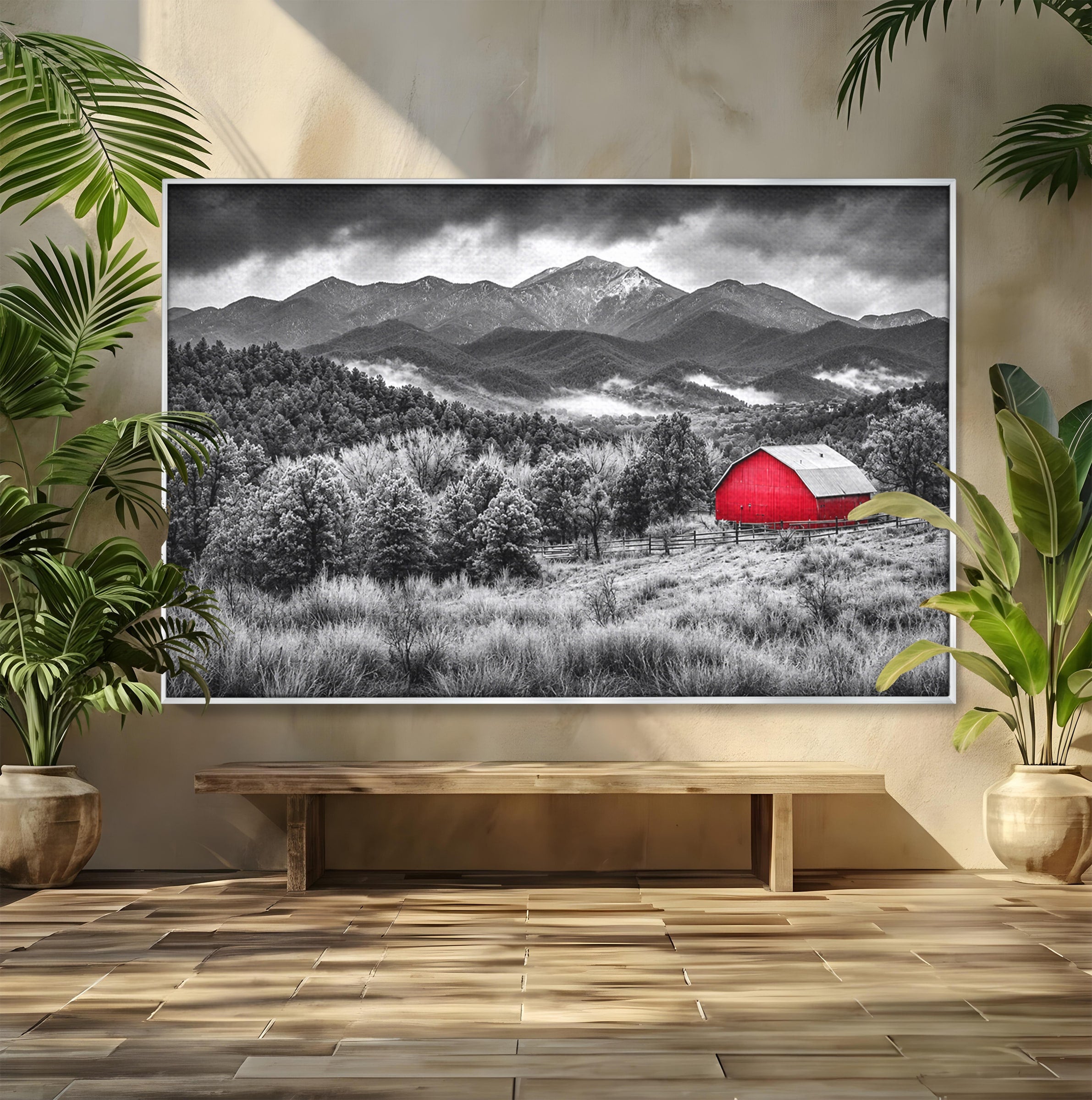 Tablou Canvas Premium LuxCanva® A1714, Sura Rosie Din Munti, Sura, Munti, Peisaj, Natura, Dramatic, Living, Culori Vibrante