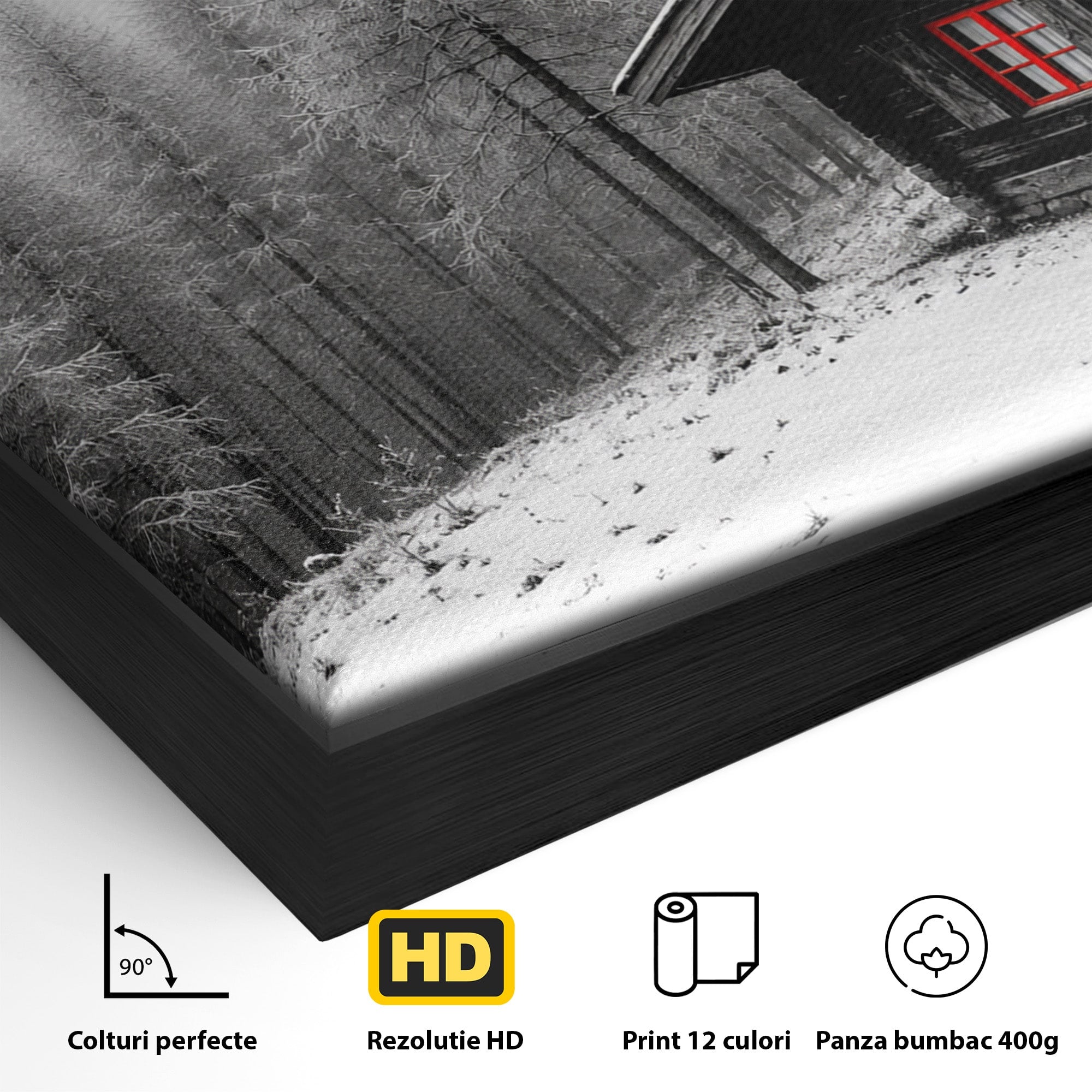 Tablou Canvas Premium LuxCanva® A1715, Cabana In Zapada, Cabana, Iarna, Padure, Peisaj, Dormitor, Living, Culori Vibrante