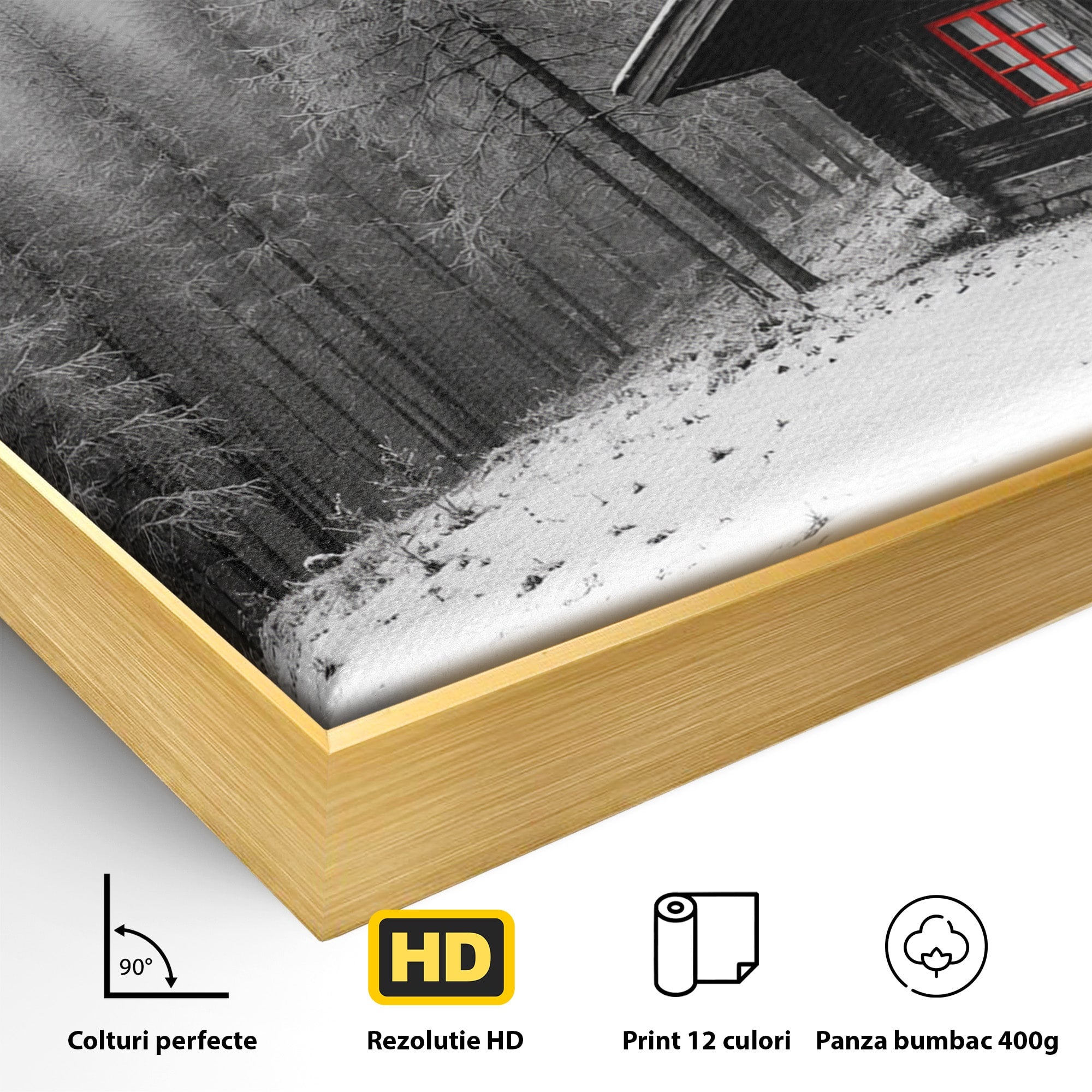 Tablou Canvas Premium LuxCanva® A1715, Cabana In Zapada, Cabana, Iarna, Padure, Peisaj, Dormitor, Living, Culori Vibrante