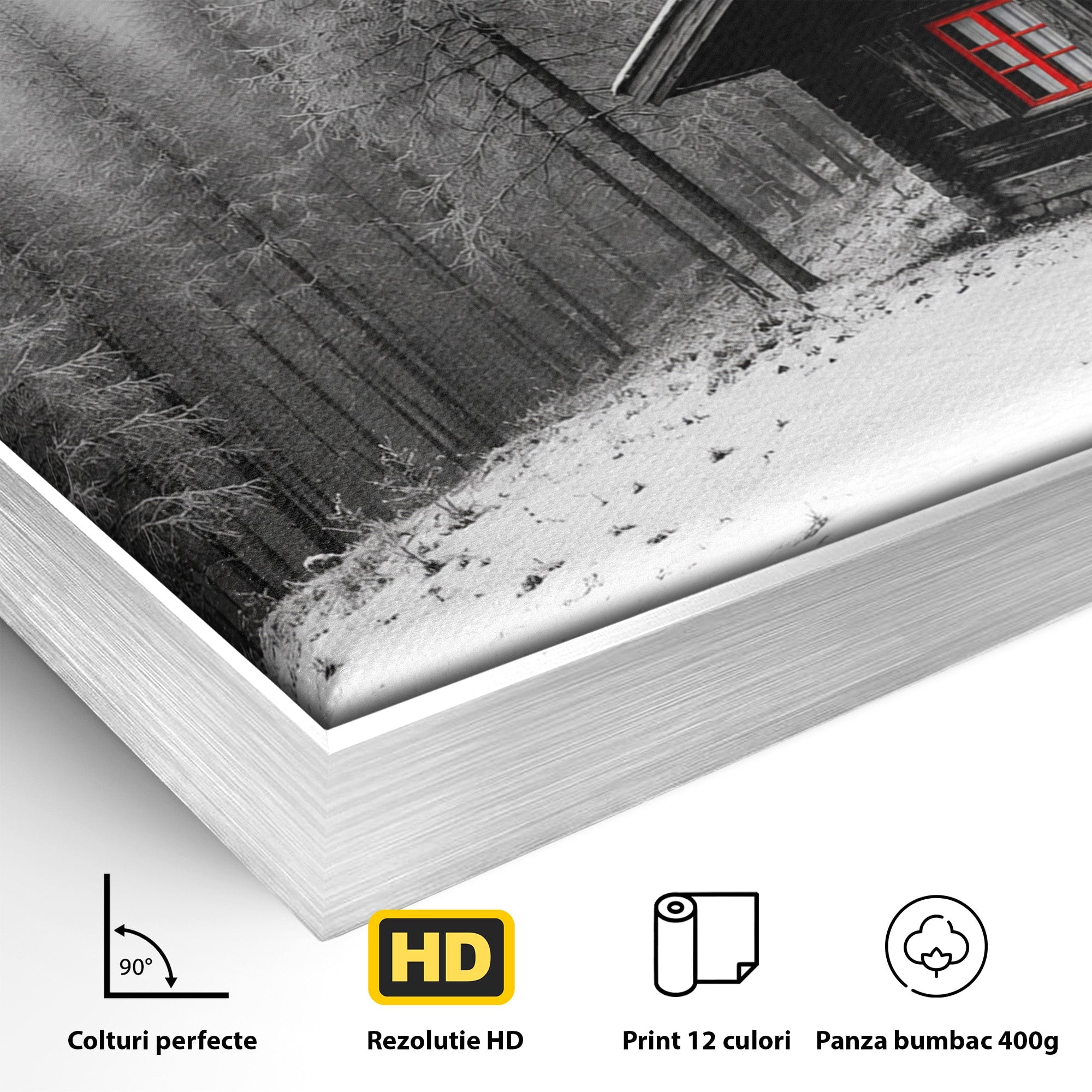 Tablou Canvas Premium LuxCanva® A1715, Cabana In Zapada, Cabana, Iarna, Padure, Peisaj, Dormitor, Living, Culori Vibrante