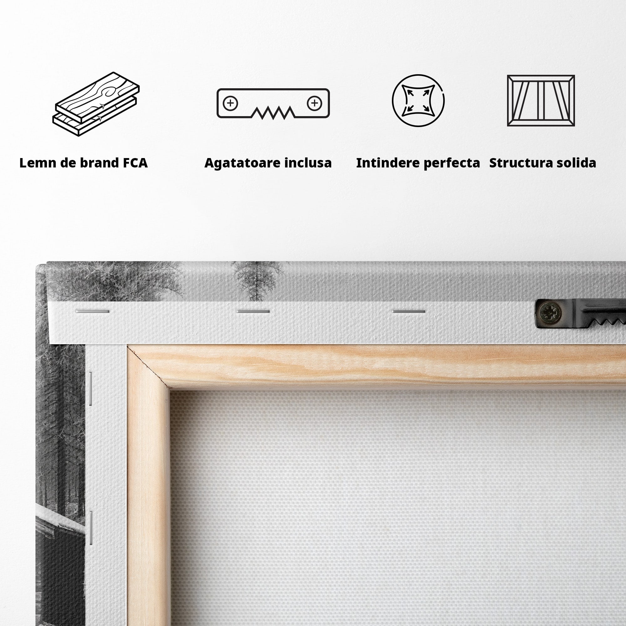Tablou Canvas Premium LuxCanva® A1715, Cabana In Zapada, Cabana, Iarna, Padure, Peisaj, Dormitor, Living, Culori Vibrante