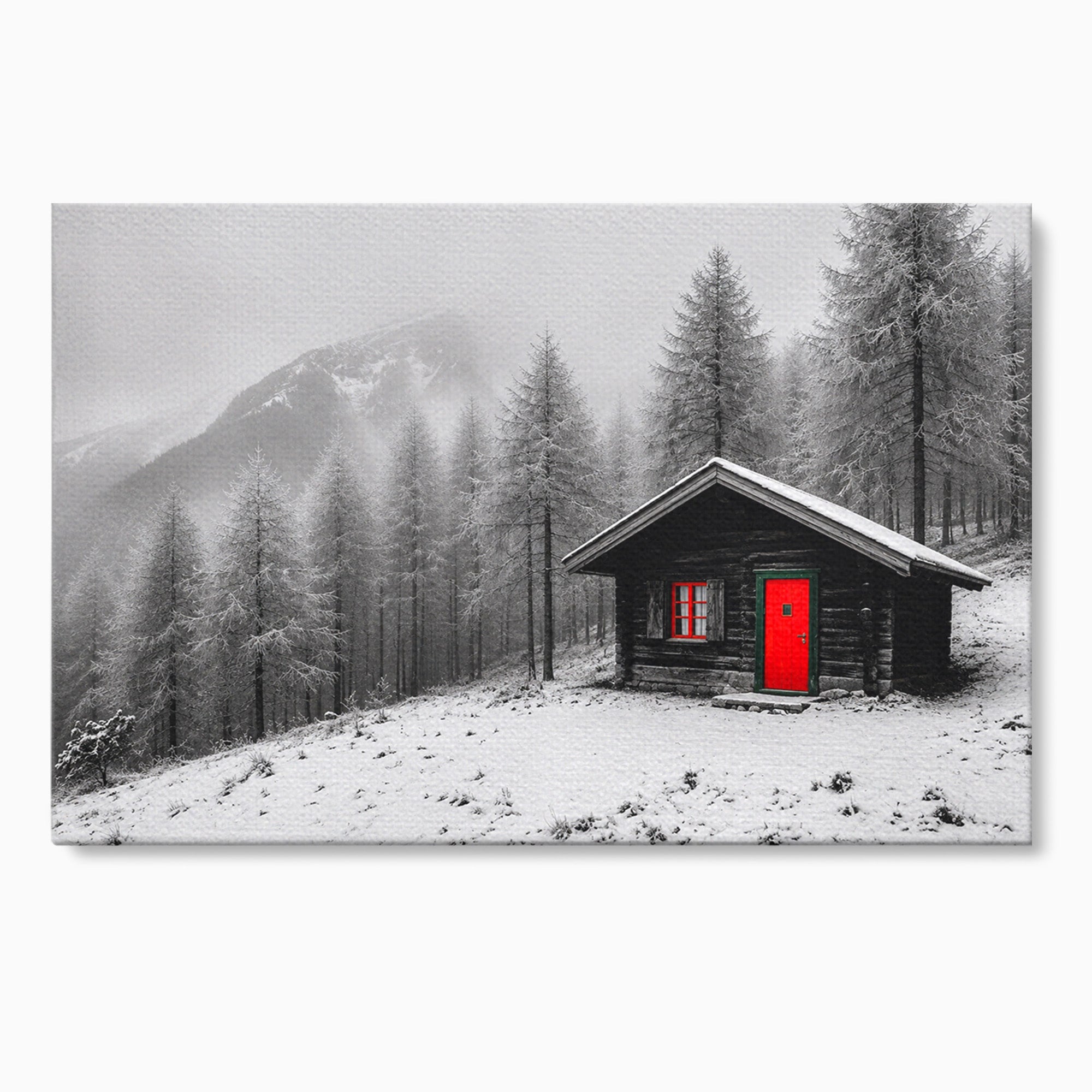 Tablou Canvas Premium LuxCanva® A1715, Cabana In Zapada, Cabana, Iarna, Padure, Peisaj, Dormitor, Living, Culori Vibrante
