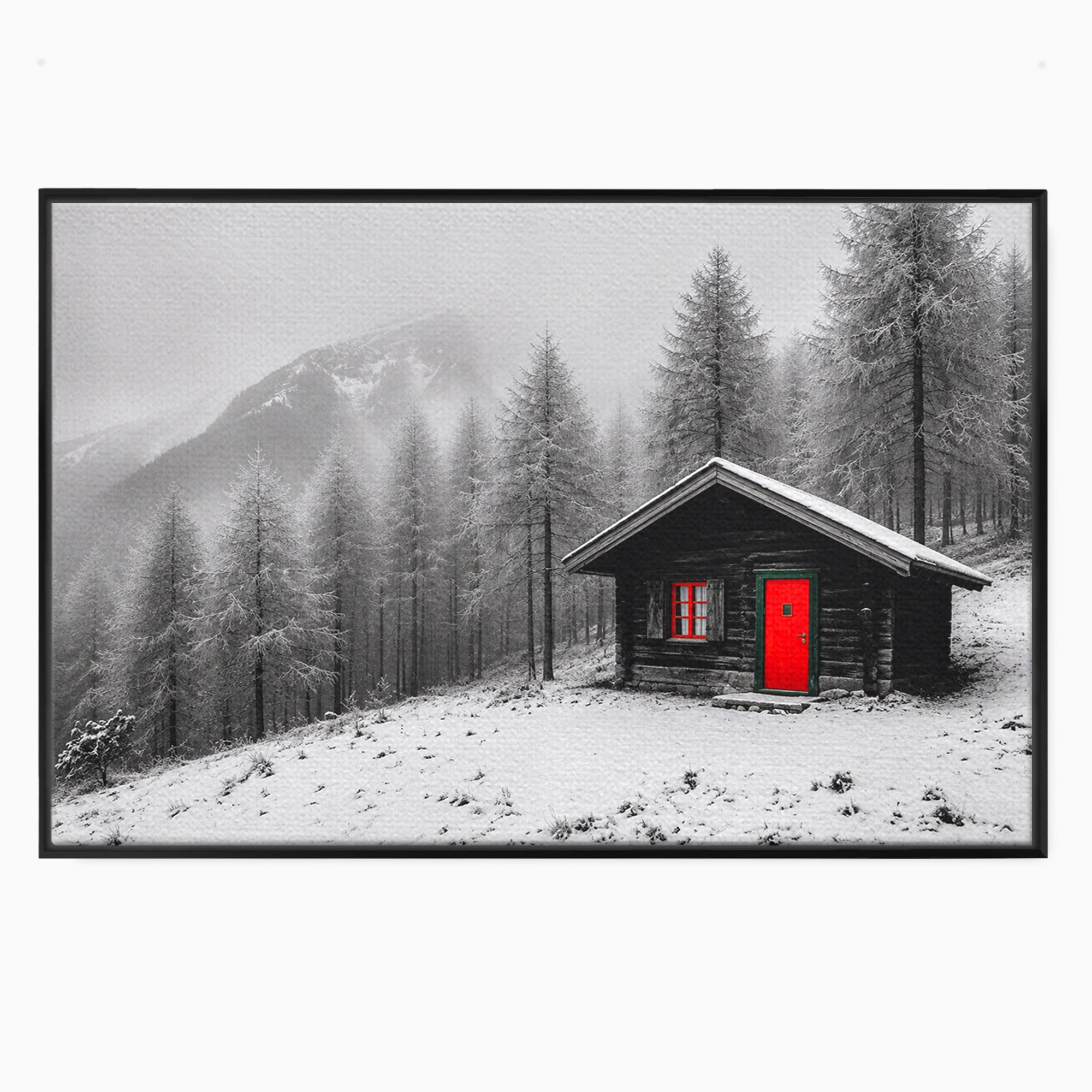 Tablou Canvas Premium LuxCanva® A1715, Cabana In Zapada, Cabana, Iarna, Padure, Peisaj, Dormitor, Living, Culori Vibrante