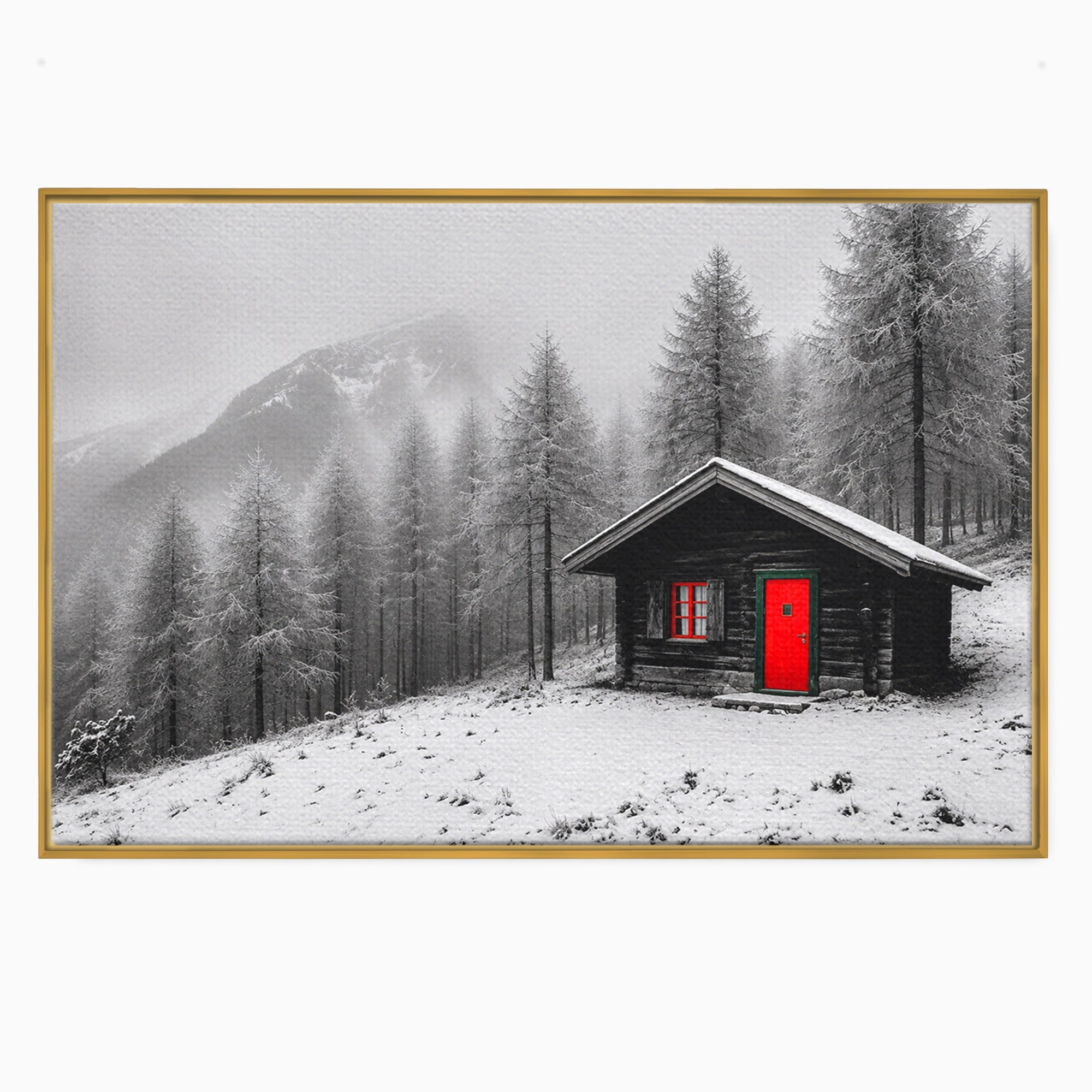 Tablou Canvas Premium LuxCanva® A1715, Cabana In Zapada, Cabana, Iarna, Padure, Peisaj, Dormitor, Living, Culori Vibrante