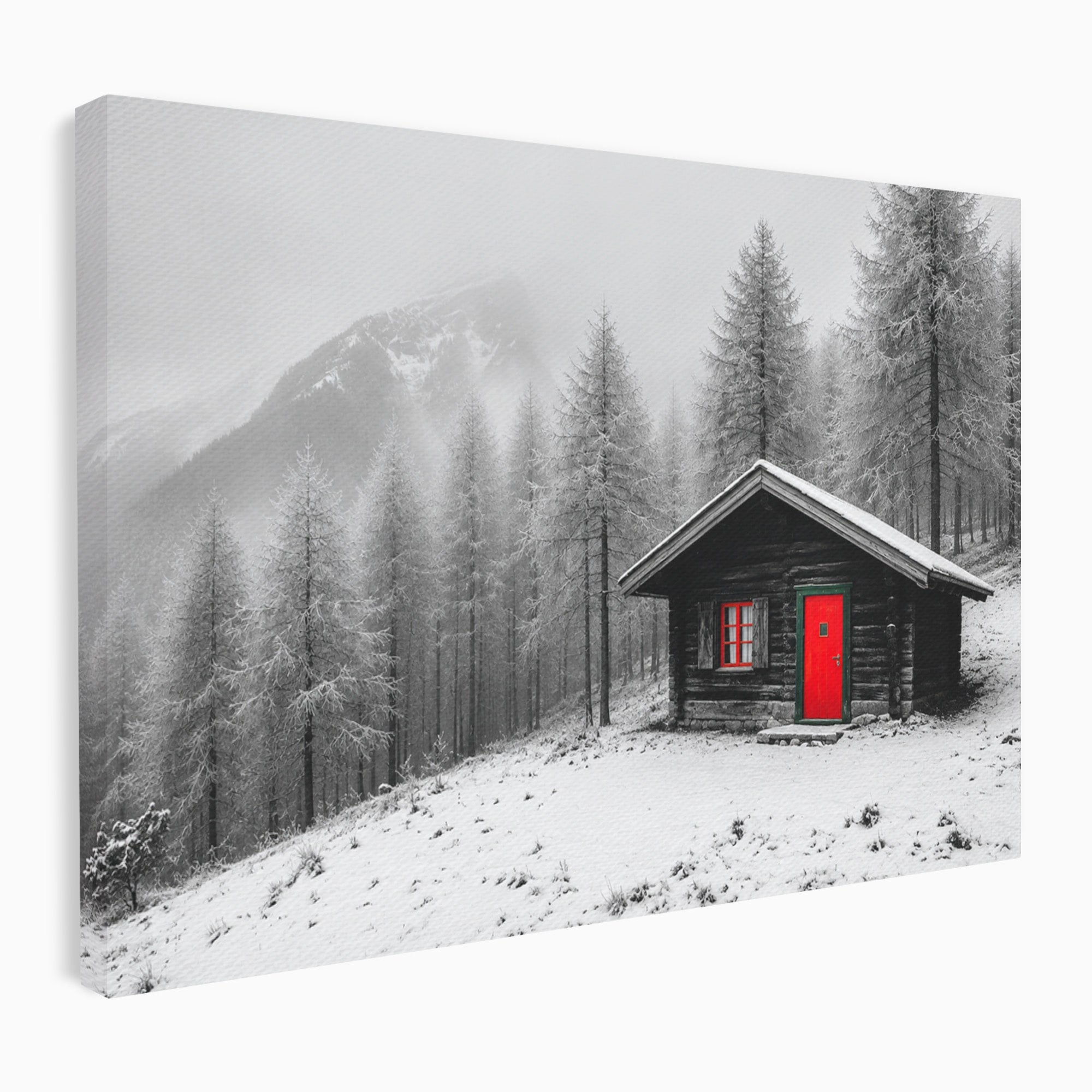 Tablou Canvas Premium LuxCanva® A1715, Cabana In Zapada, Cabana, Iarna, Padure, Peisaj, Dormitor, Living, Culori Vibrante