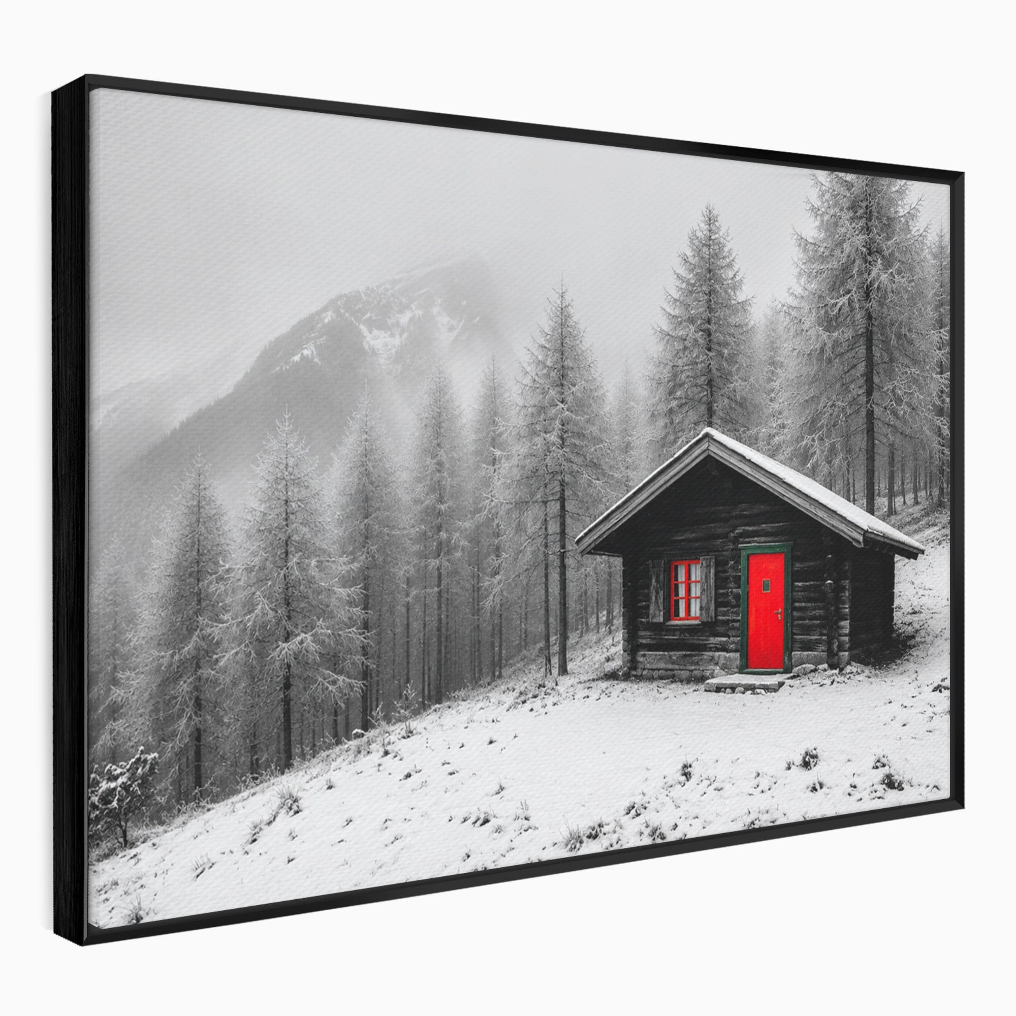 Tablou Canvas Premium LuxCanva® A1715, Cabana In Zapada, Cabana, Iarna, Padure, Peisaj, Dormitor, Living, Culori Vibrante