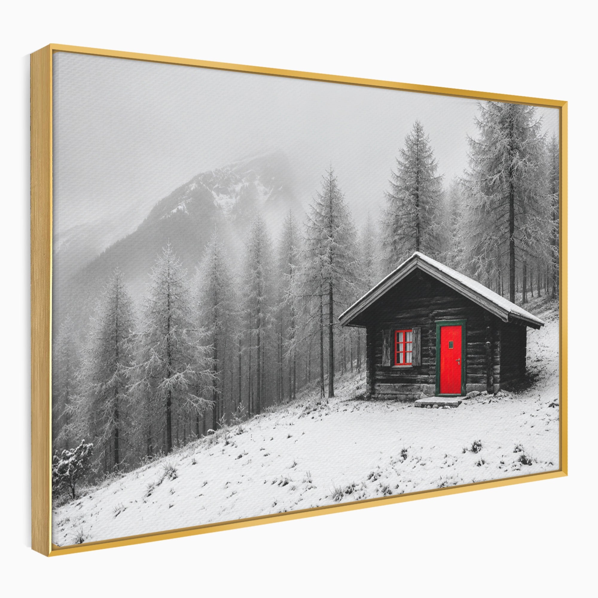 Tablou Canvas Premium LuxCanva® A1715, Cabana In Zapada, Cabana, Iarna, Padure, Peisaj, Dormitor, Living, Culori Vibrante