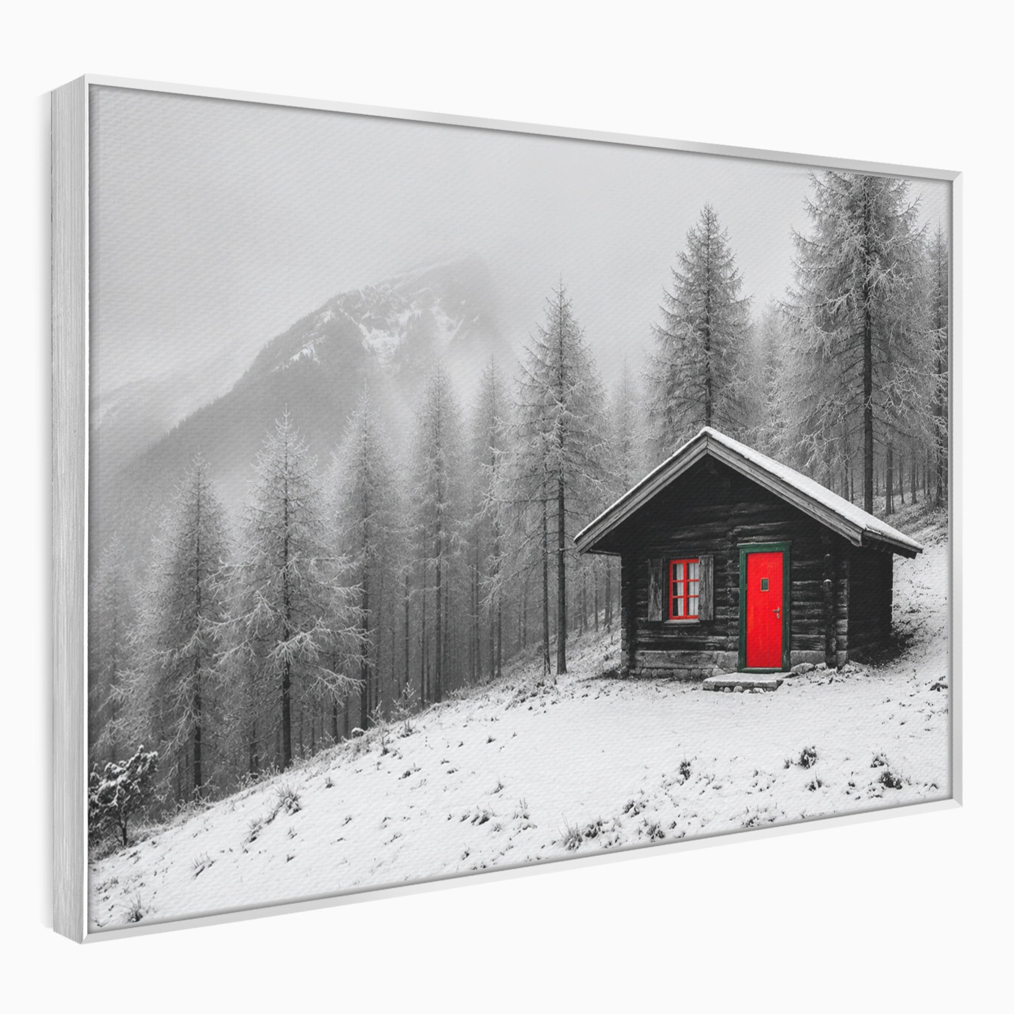 Tablou Canvas Premium LuxCanva® A1715, Cabana In Zapada, Cabana, Iarna, Padure, Peisaj, Dormitor, Living, Culori Vibrante