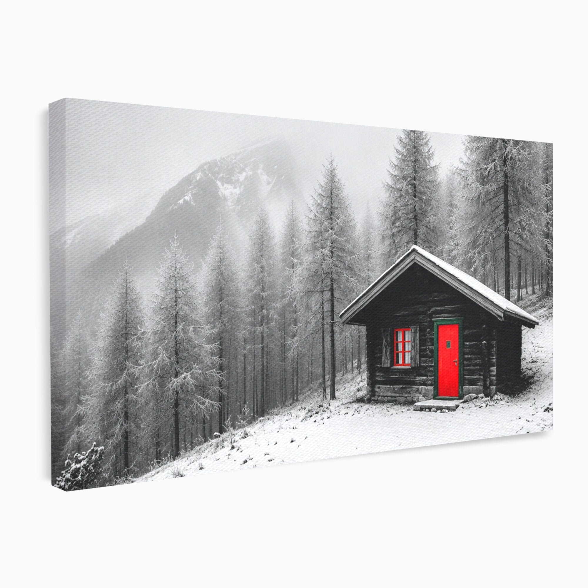 Tablou Canvas Premium LuxCanva® A1715, Cabana In Zapada, Cabana, Iarna, Padure, Peisaj, Dormitor, Living, Culori Vibrante