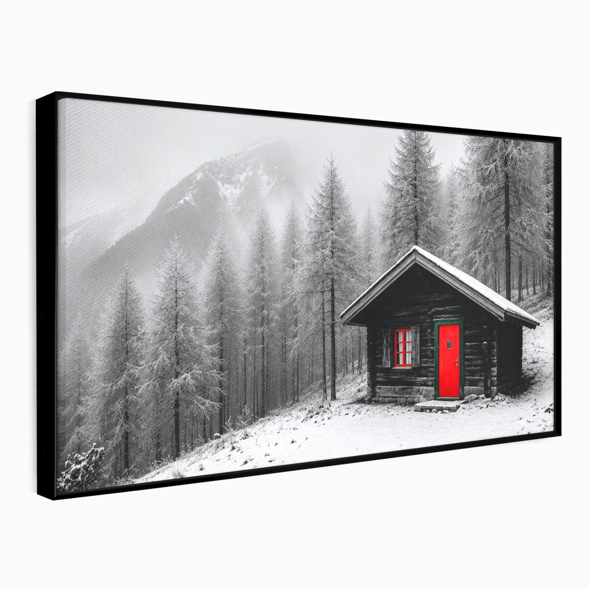 Tablou Canvas Premium LuxCanva® A1715, Cabana In Zapada, Cabana, Iarna, Padure, Peisaj, Dormitor, Living, Culori Vibrante