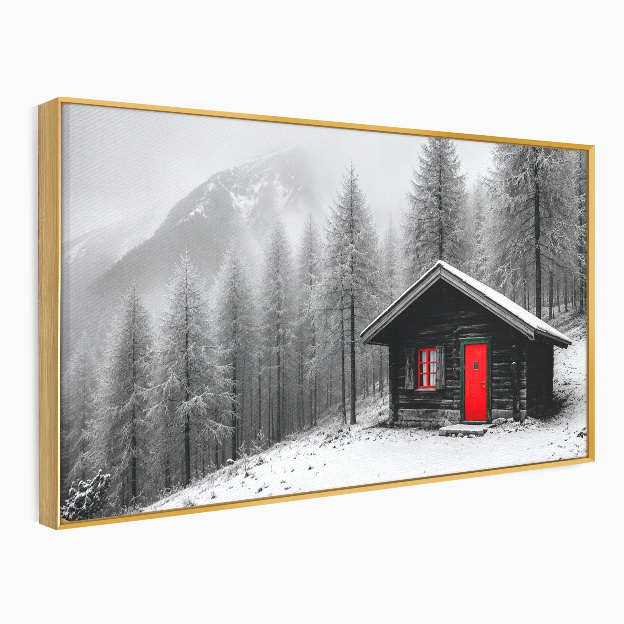 Tablou Canvas Premium LuxCanva® A1715, Cabana In Zapada, Cabana, Iarna, Padure, Peisaj, Dormitor, Living, Culori Vibrante