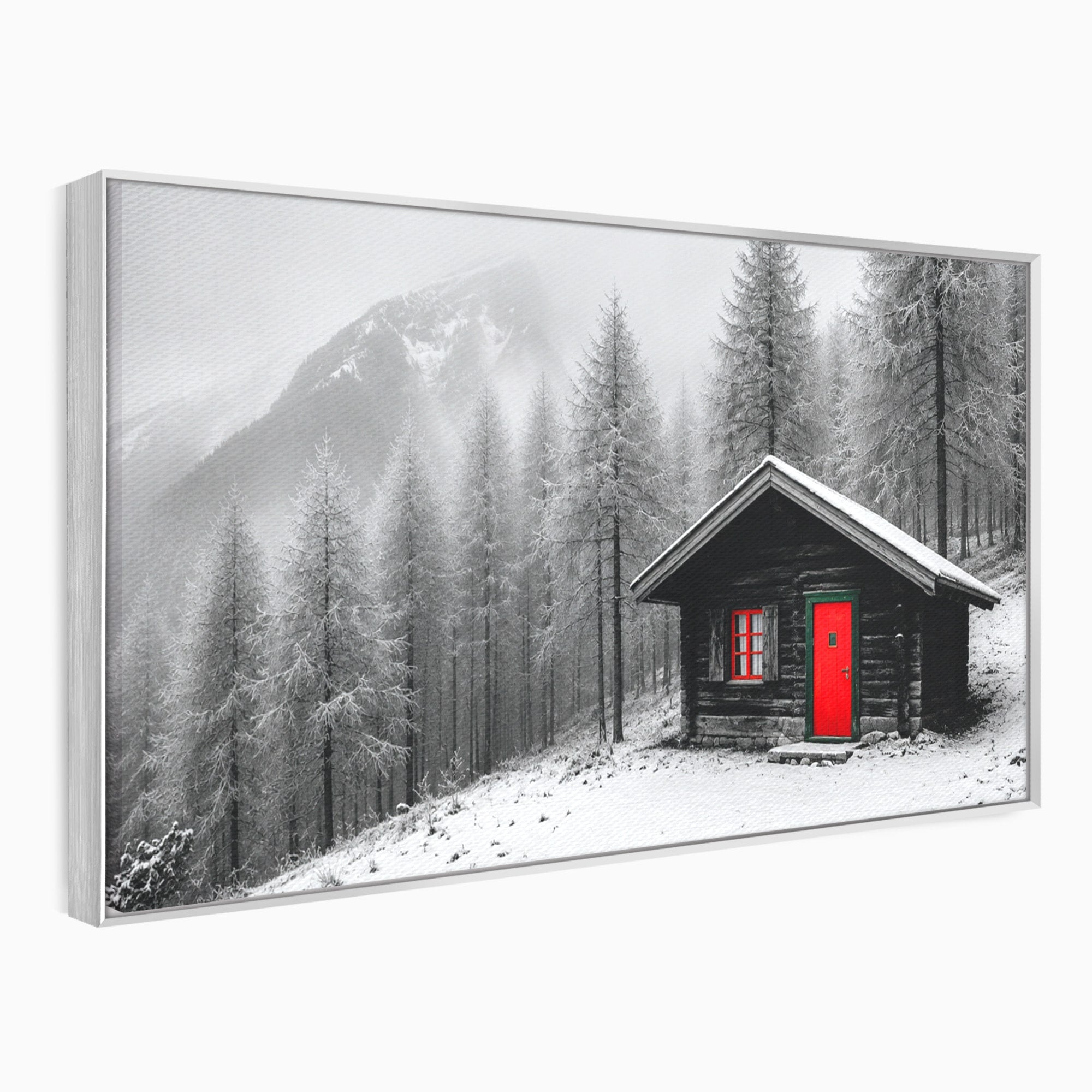 Tablou Canvas Premium LuxCanva® A1715, Cabana In Zapada, Cabana, Iarna, Padure, Peisaj, Dormitor, Living, Culori Vibrante