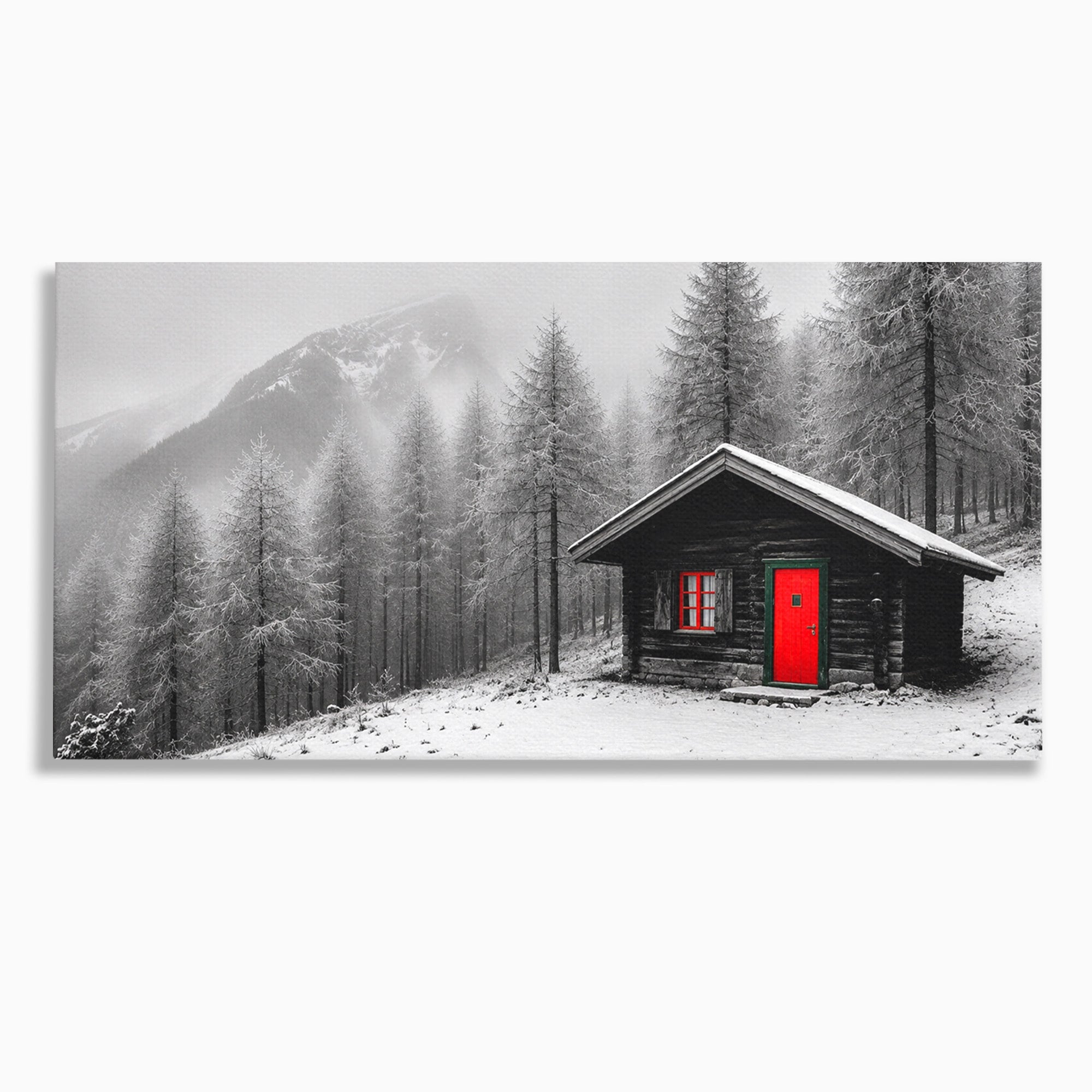 Tablou Canvas Premium LuxCanva® A1715, Cabana In Zapada, Cabana, Iarna, Padure, Peisaj, Dormitor, Living, Culori Vibrante