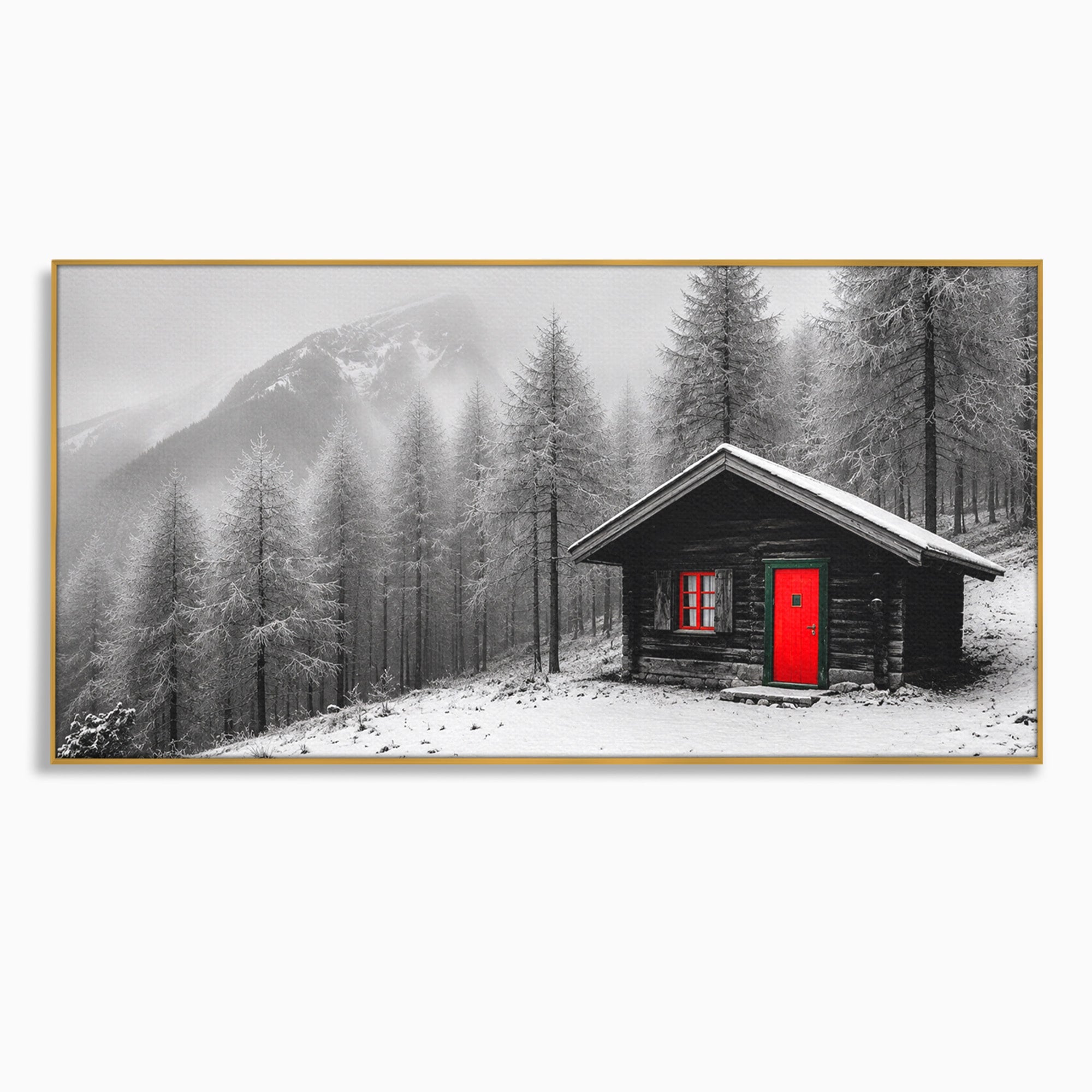 Tablou Canvas Premium LuxCanva® A1715, Cabana In Zapada, Cabana, Iarna, Padure, Peisaj, Dormitor, Living, Culori Vibrante