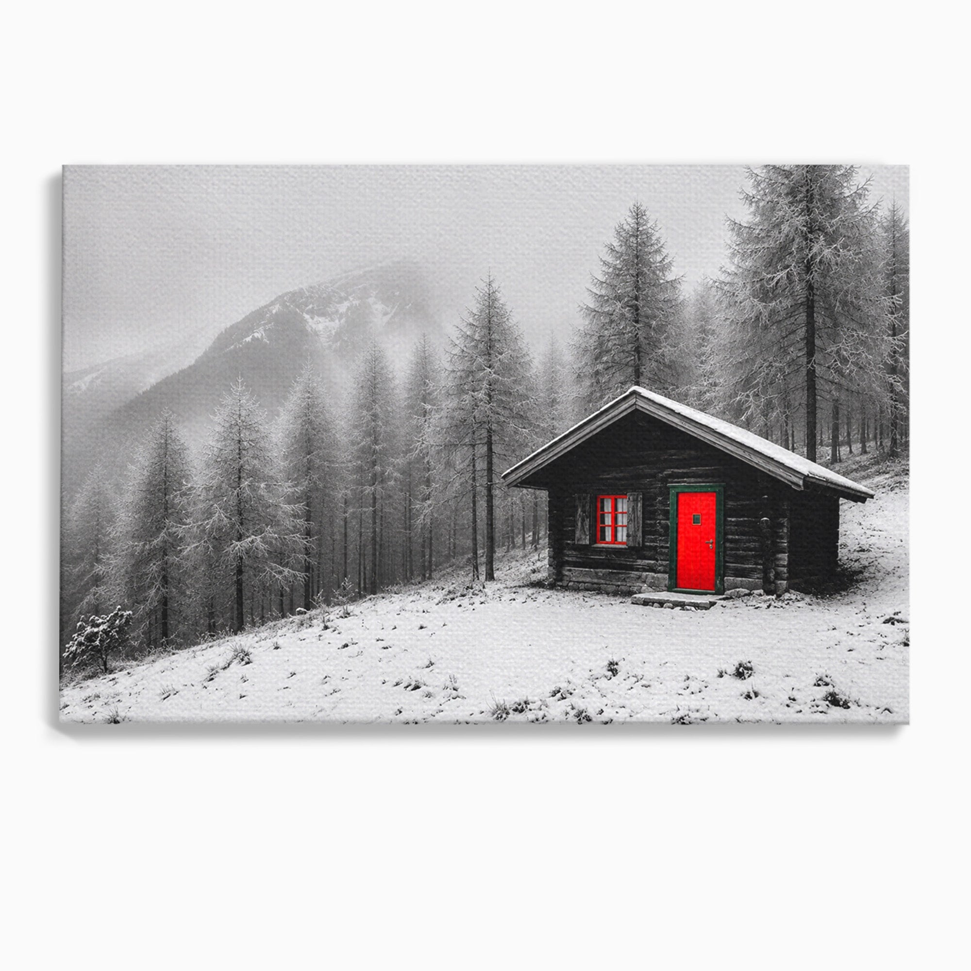 Tablou Canvas Premium LuxCanva® A1715, Cabana In Zapada, Cabana, Iarna, Padure, Peisaj, Dormitor, Living, Culori Vibrante