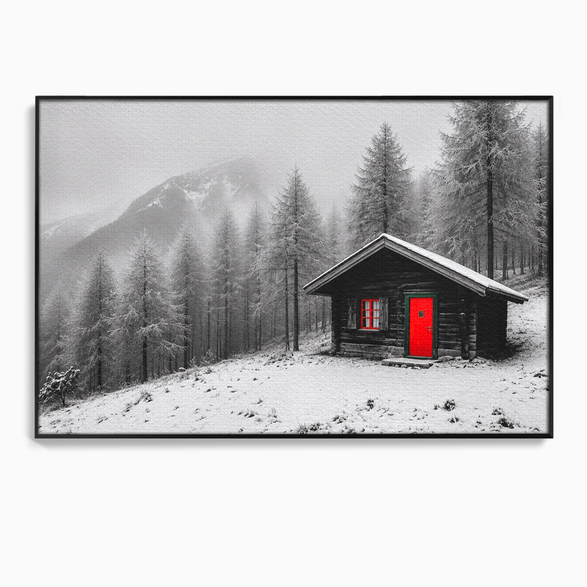 Tablou Canvas Premium LuxCanva® A1715, Cabana In Zapada, Cabana, Iarna, Padure, Peisaj, Dormitor, Living, Culori Vibrante